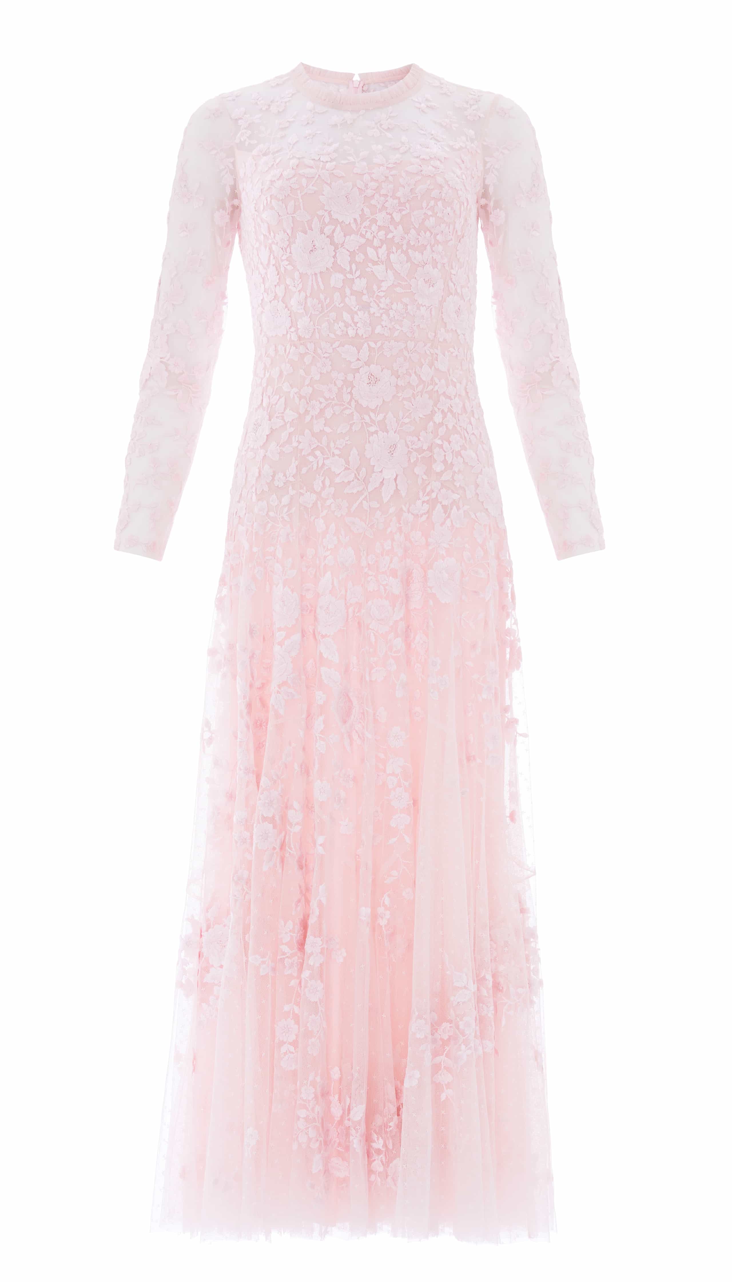 Needle & Thread Rosa suknia haftowana Pink długi rękaw