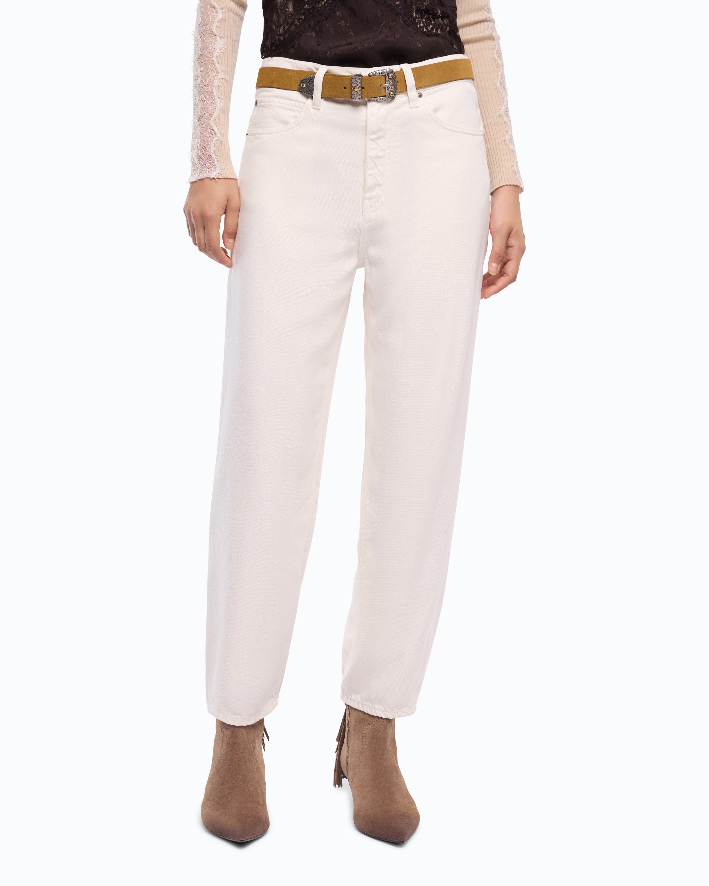 Pinko Balloon Fit jeans damskie biale szeroka nogawka