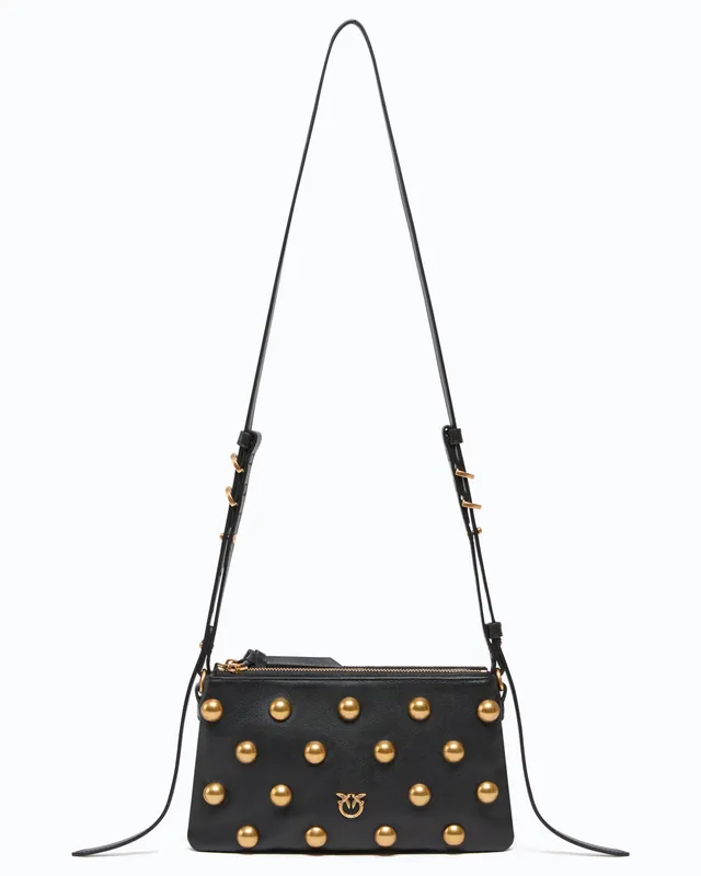 Pinko Mini Double Bag torebka czarna ćwieki skóra