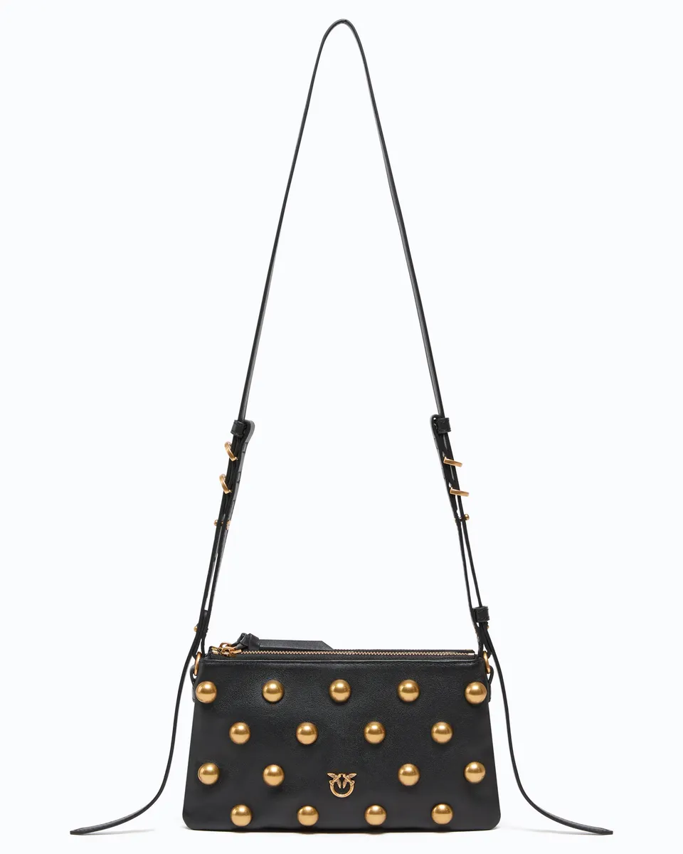 Pinko Mini Double Bag torebka czarna ćwieki skóra