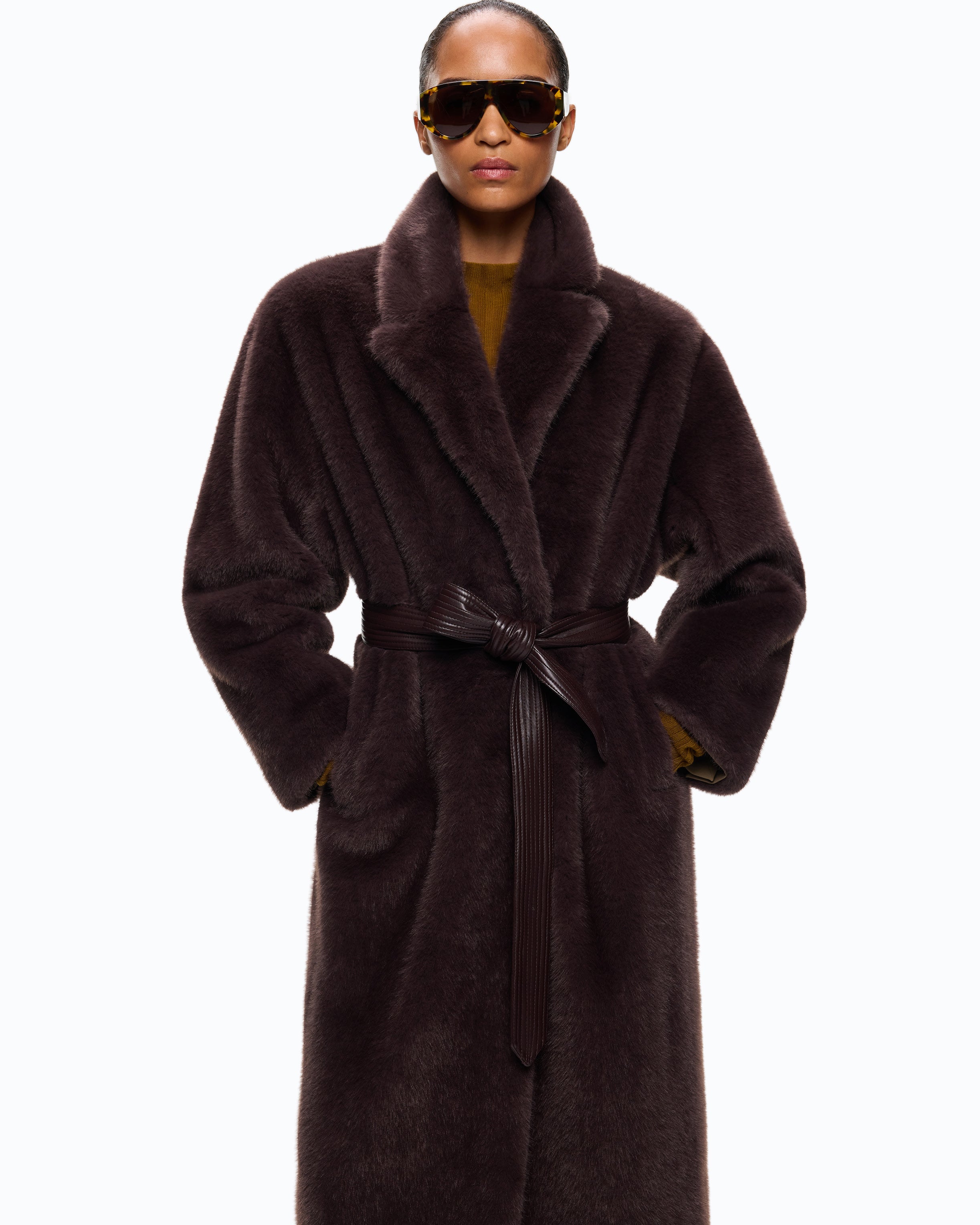 Pinko Calendula Coat płaszcz długi brązowy futro