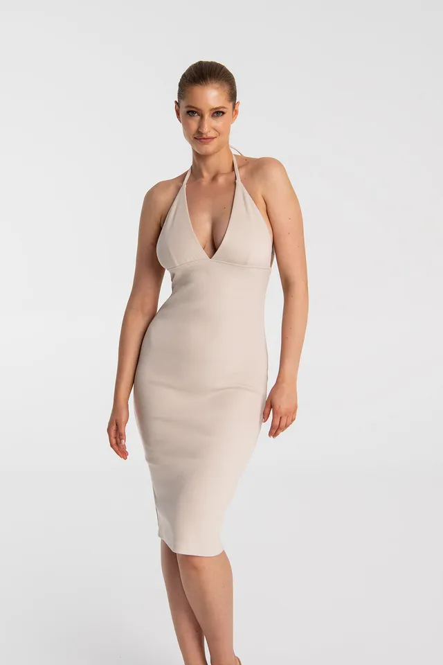 Nudyess Merlin sukienka midi Light Beige wiązanie