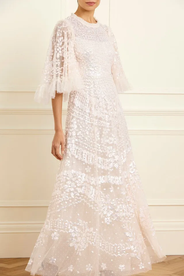Needle & Thread Anais Sequin Gown sukienka kremowa cekinowa