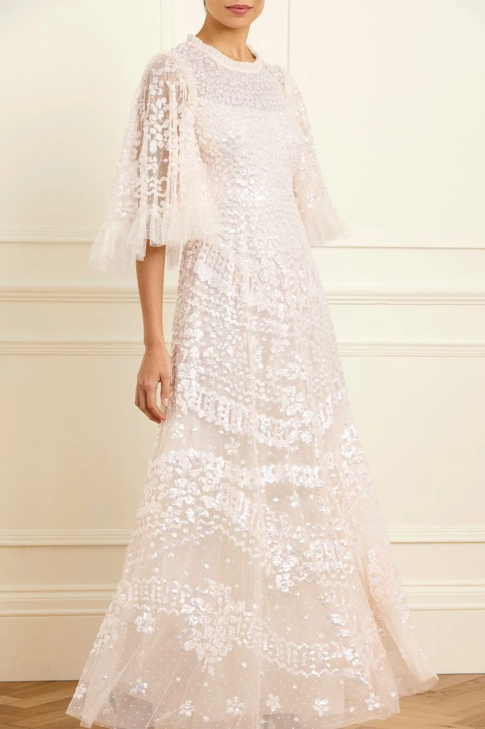 Needle & Thread Anais Sequin Gown sukienka kremowa cekinowa
