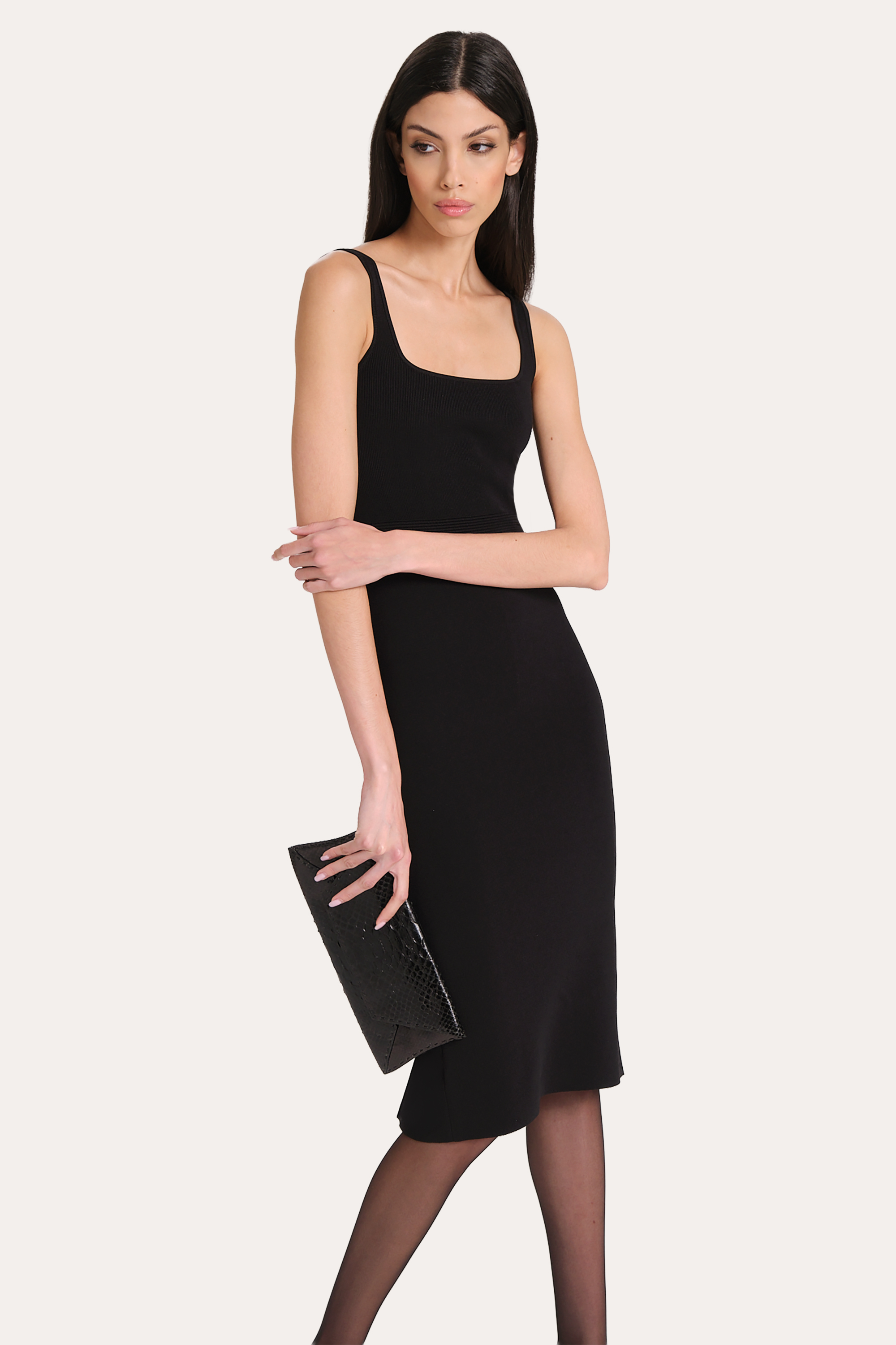 Elie Tahari Milano Sculpt Mila sukienka midi czarna modelująca