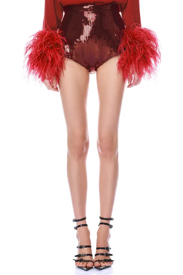 Bronx and Banco Renee Burgundy Sequin szorty bordowe