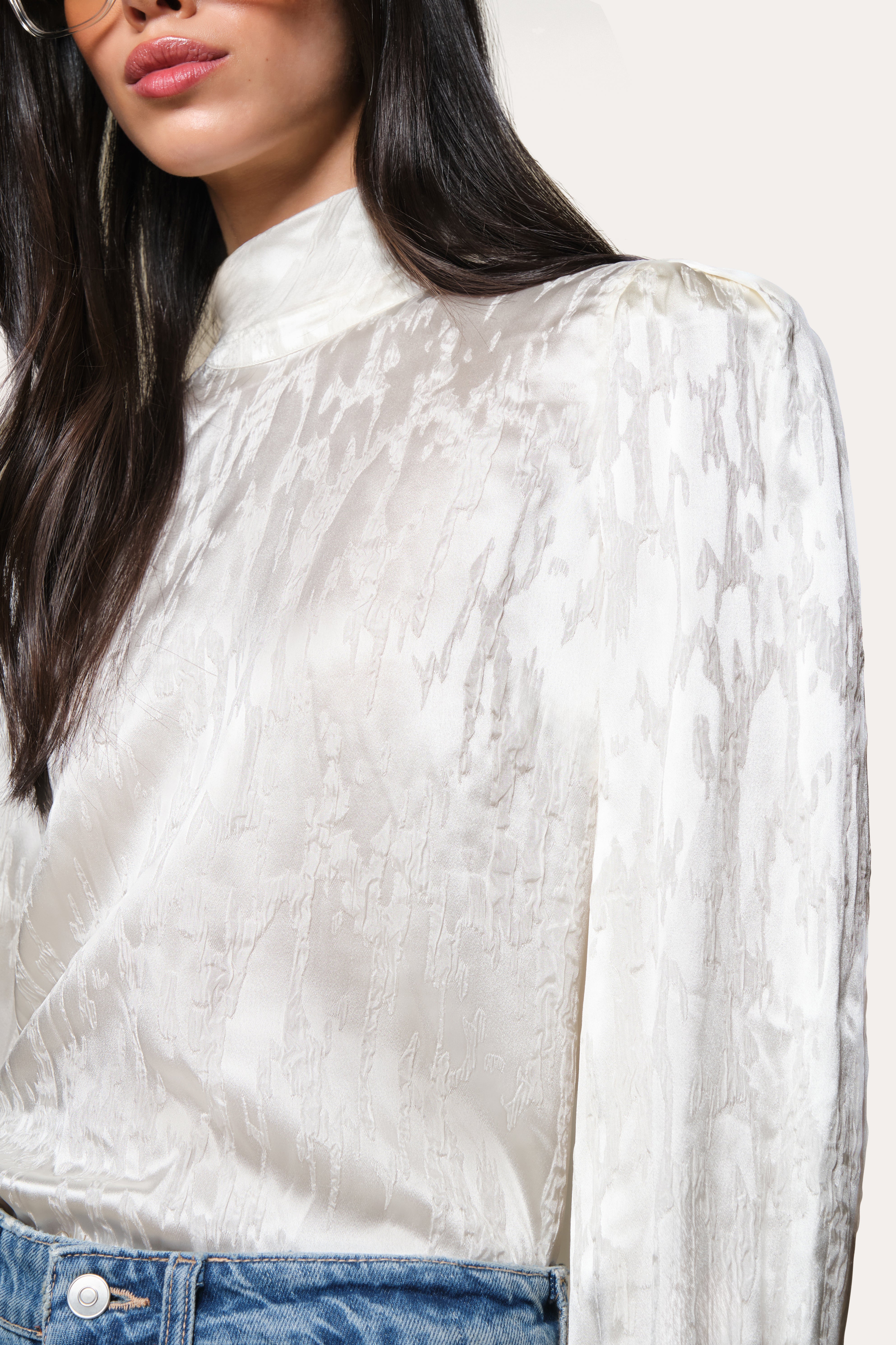 Elie Tahari Silk Jacquard Blouse bluzka kremowa jedwab