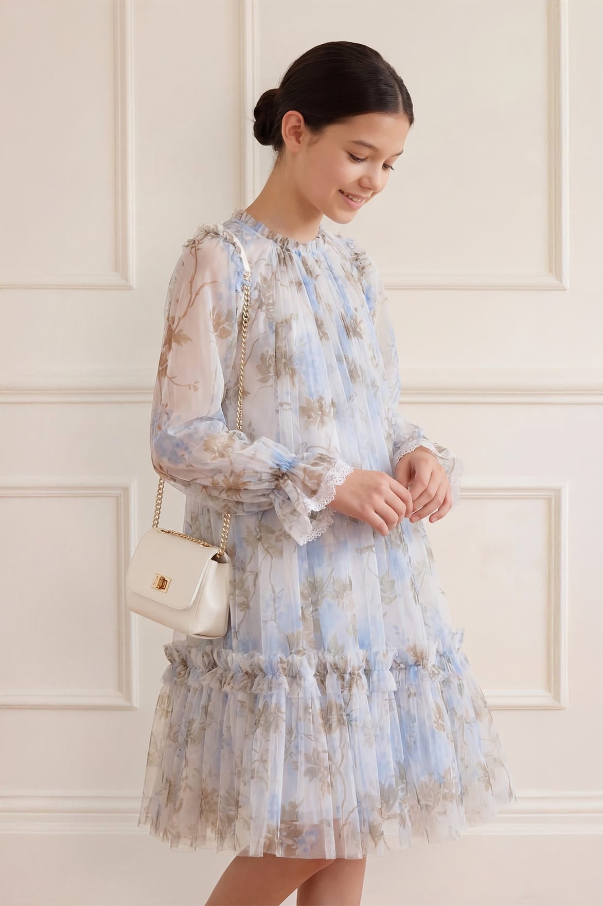 Needle & Thread Wisteria Long Sleeve Kids Dress sukienka biała