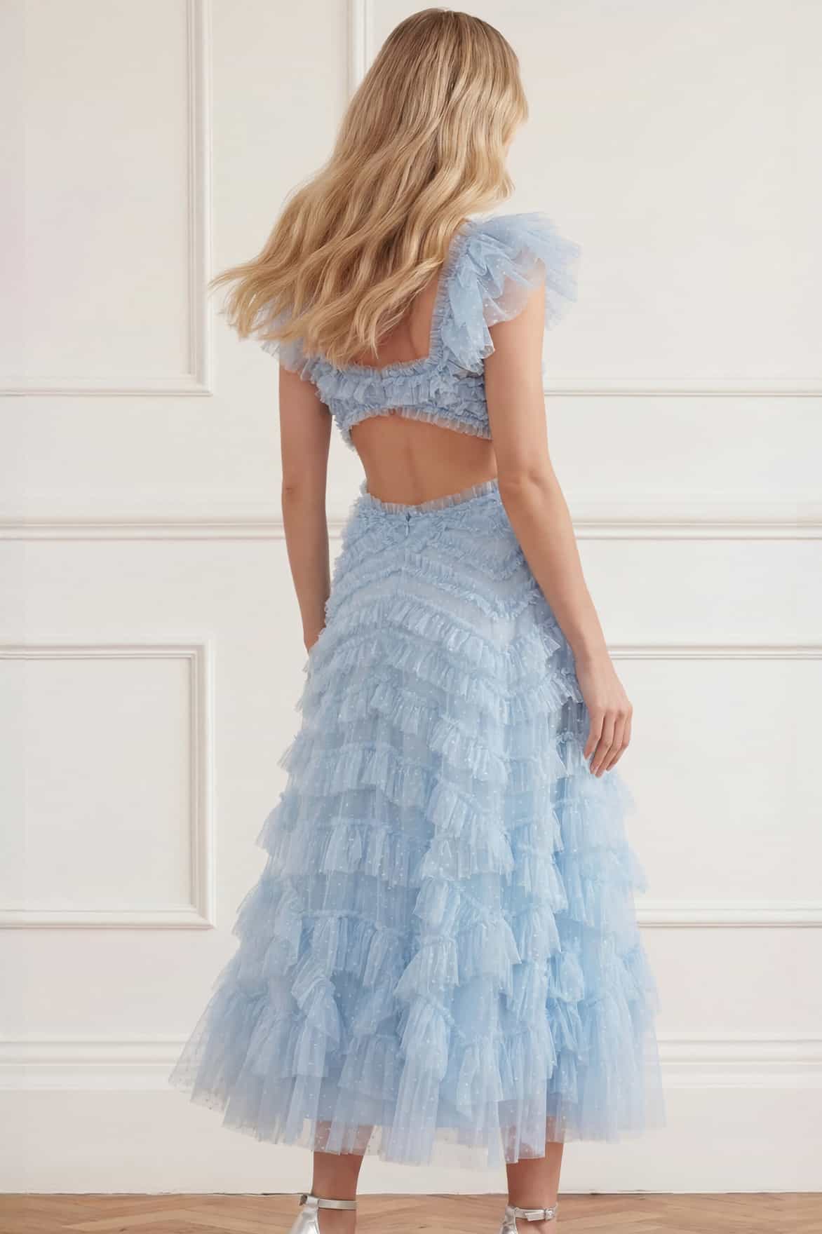 Needle & Thread Lola Backless sukienka koktajlowa niebieska