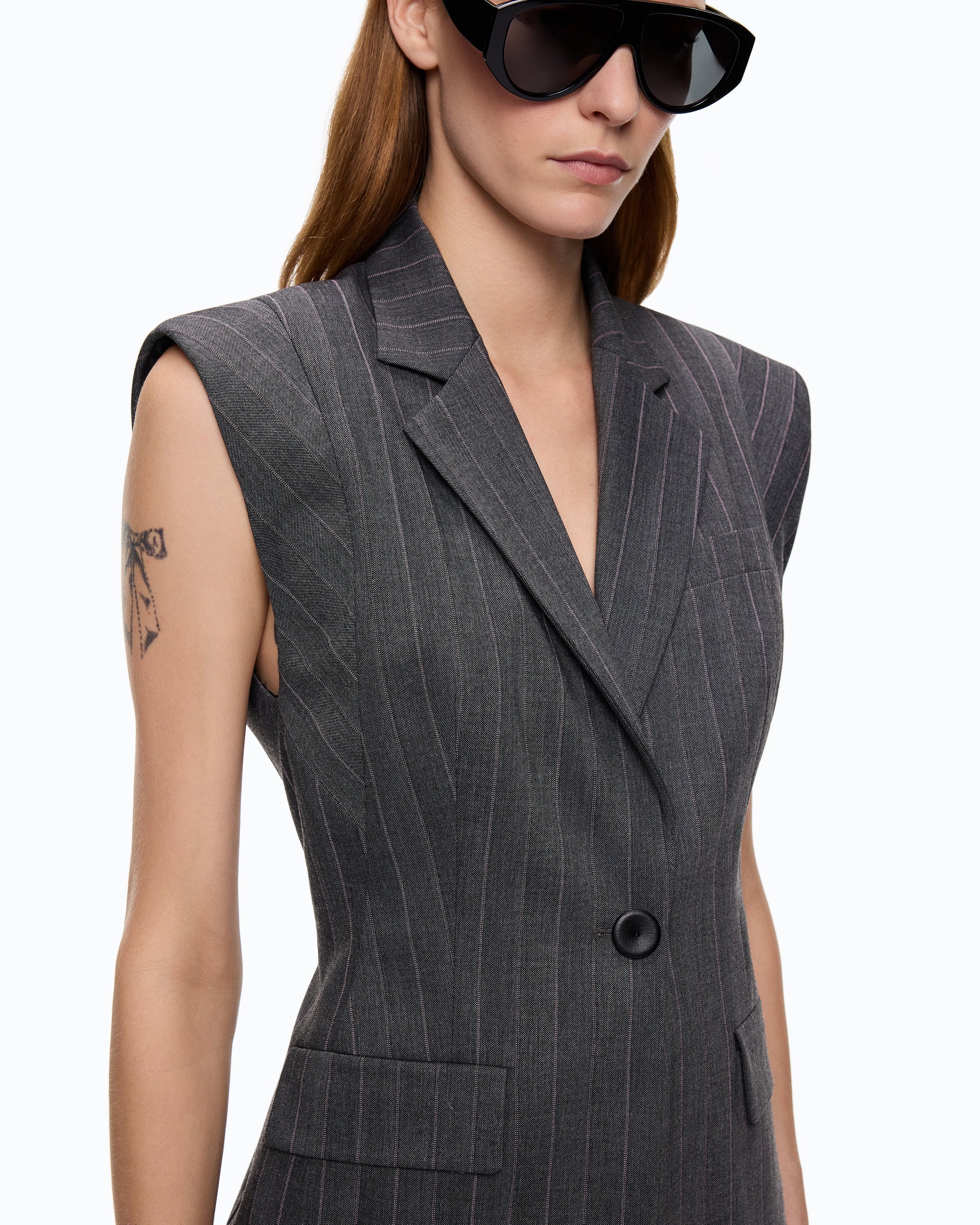 Pinko Genista Jacket kamizelka szara w prążek