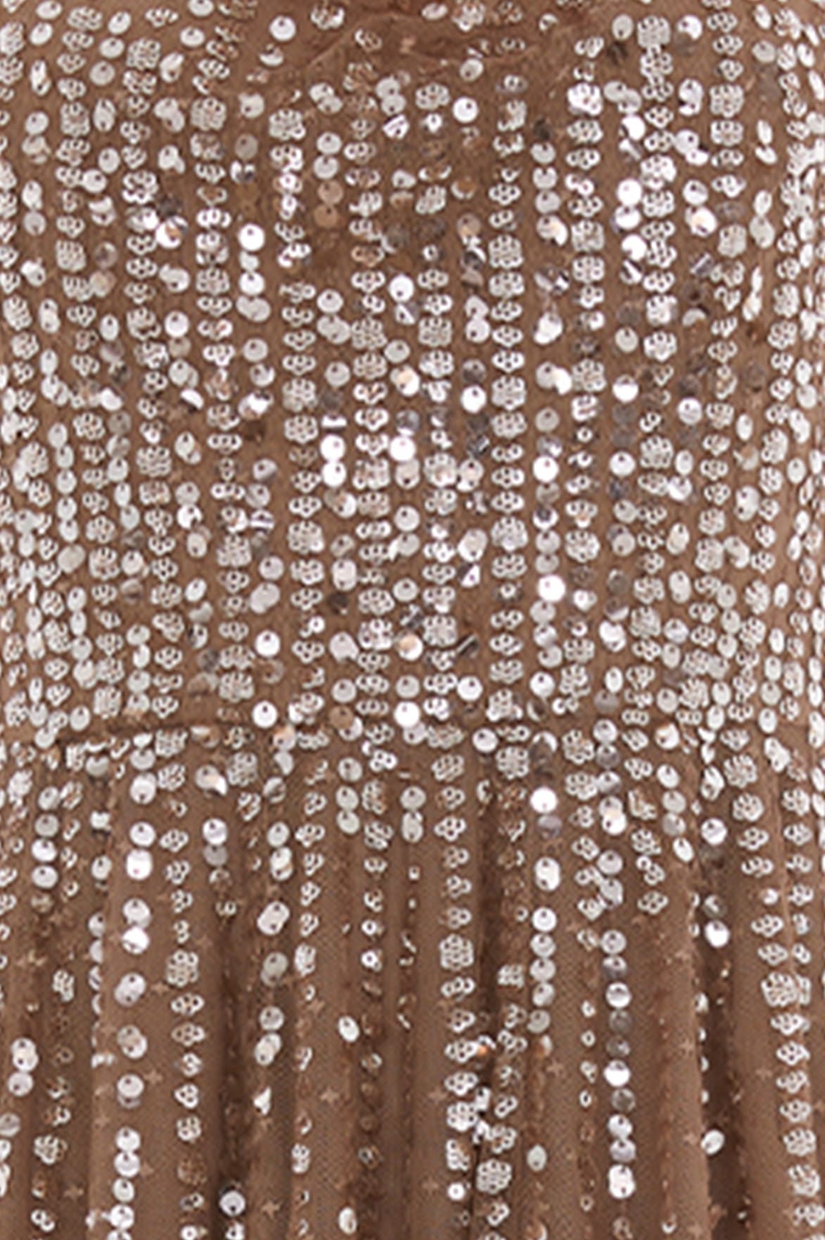Needle & Thread Moonlight Sequin Cowl Neck Ankle Gown sukienka brązowa