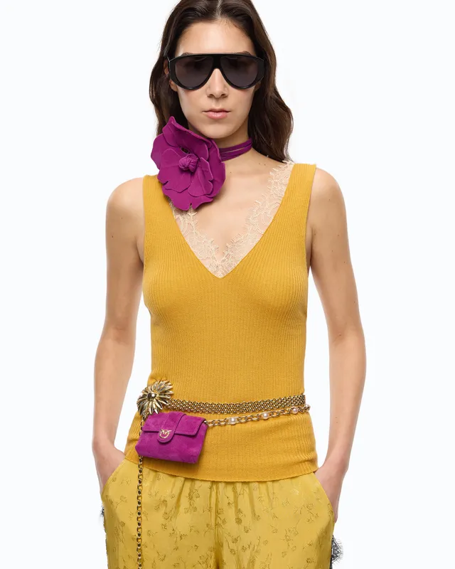 Pinko Oslo Tank Top top jedwabno-kaszmirowy złoty