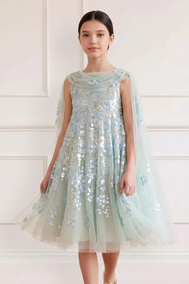Needle & Thread Wisteria Sequin sukienka dziecięca Green