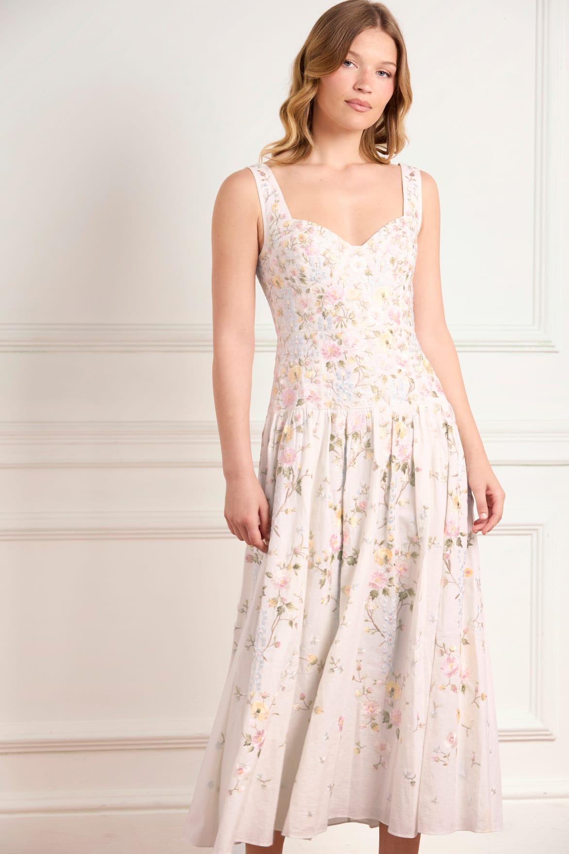 Needle & Thread Garden Rose Ankle Gown sukienka lniana bez rękawów