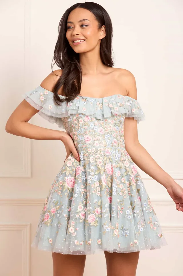 Needle & Thread Antoinettes Floral sukienka niebieska mini