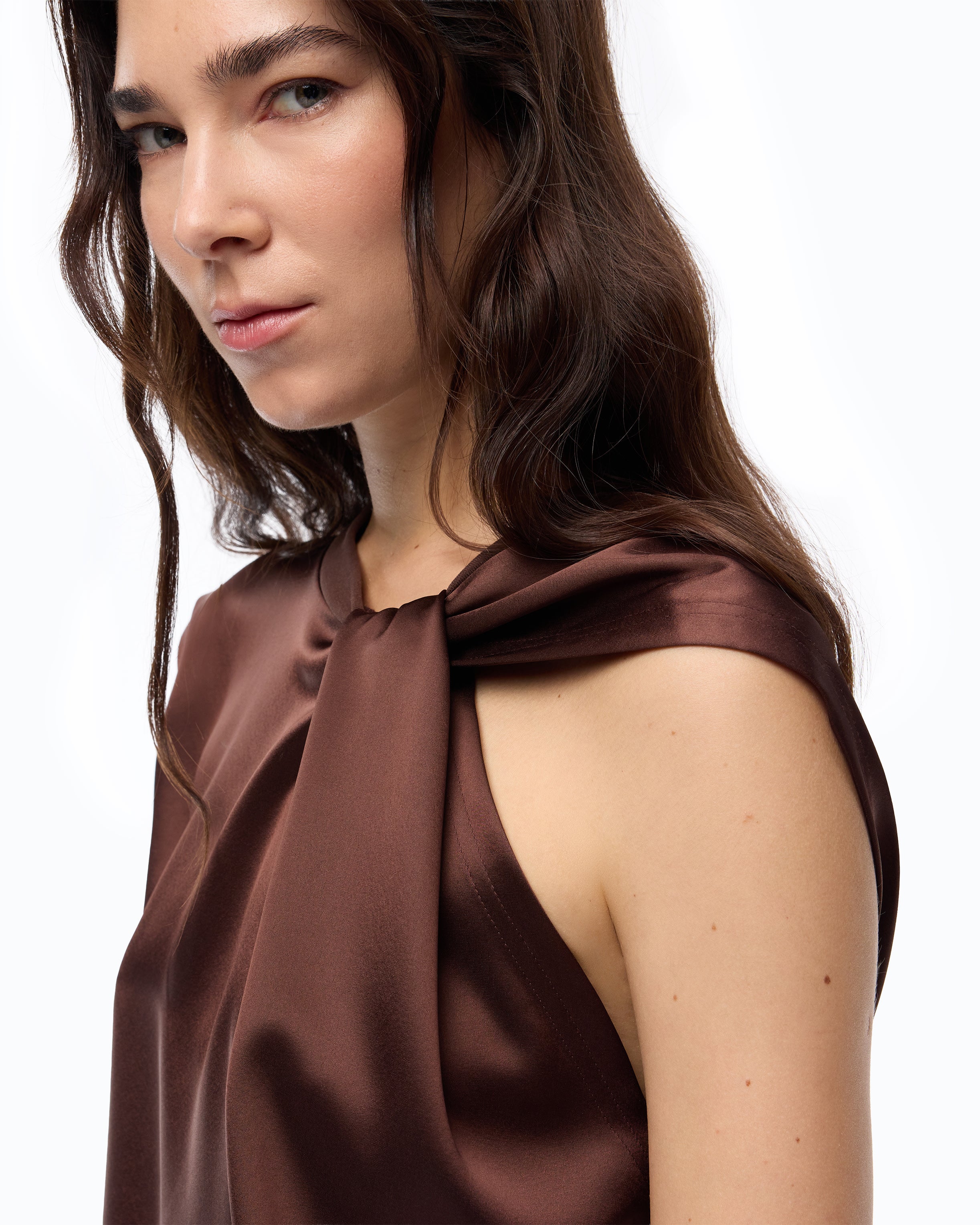 Pinko Smart Blouse bluzka satynowa brązowa bez rękawów
