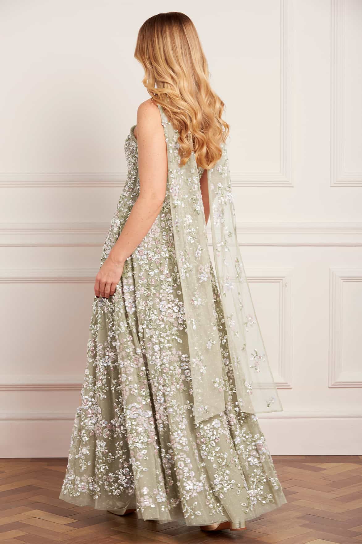 Needle & Thread Dream Garland Gown sukienka zielona bez ramiączek