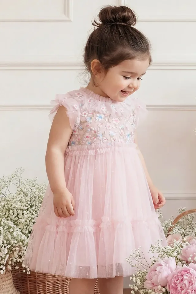 Needle & Thread Antoinettes Floral Dress sukienka różowa niemowlęca