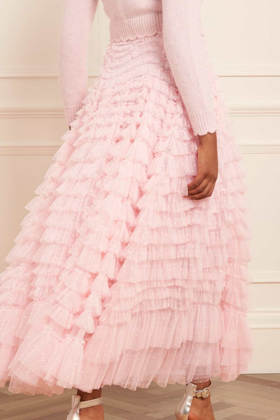Needle & Thread Hattie Ruffle Ankle Skirt spódnica różowa