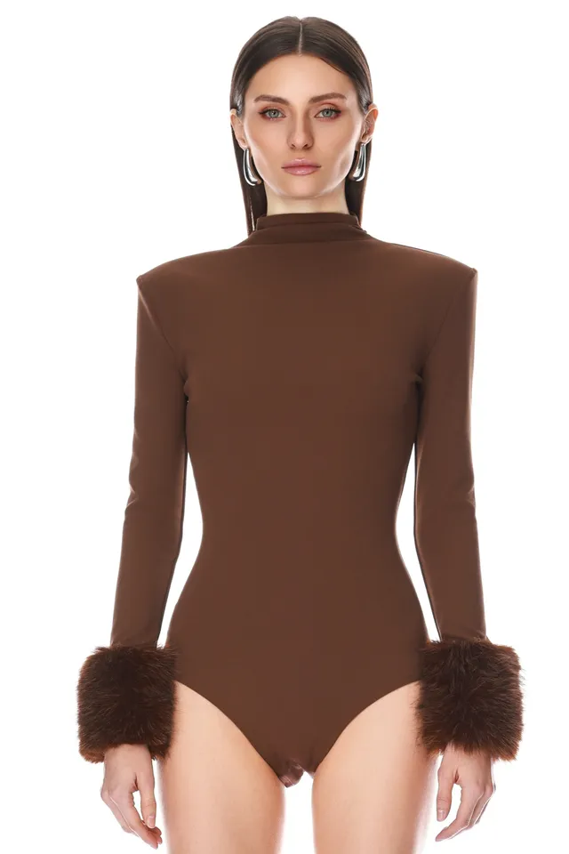 Bronx and Banco body brązowe długi rękaw futerko XS-XL