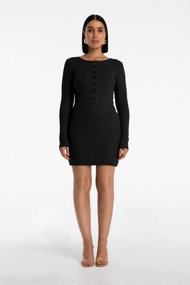 Nudyess Isla k813 sukienka mini Black M/L prążkowana