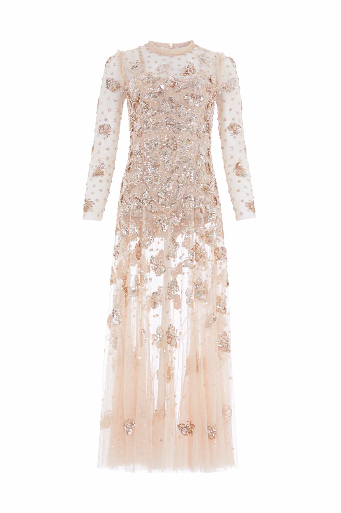 Needle & Thread Papillon Sheer Ankle Gown suknia Parchment