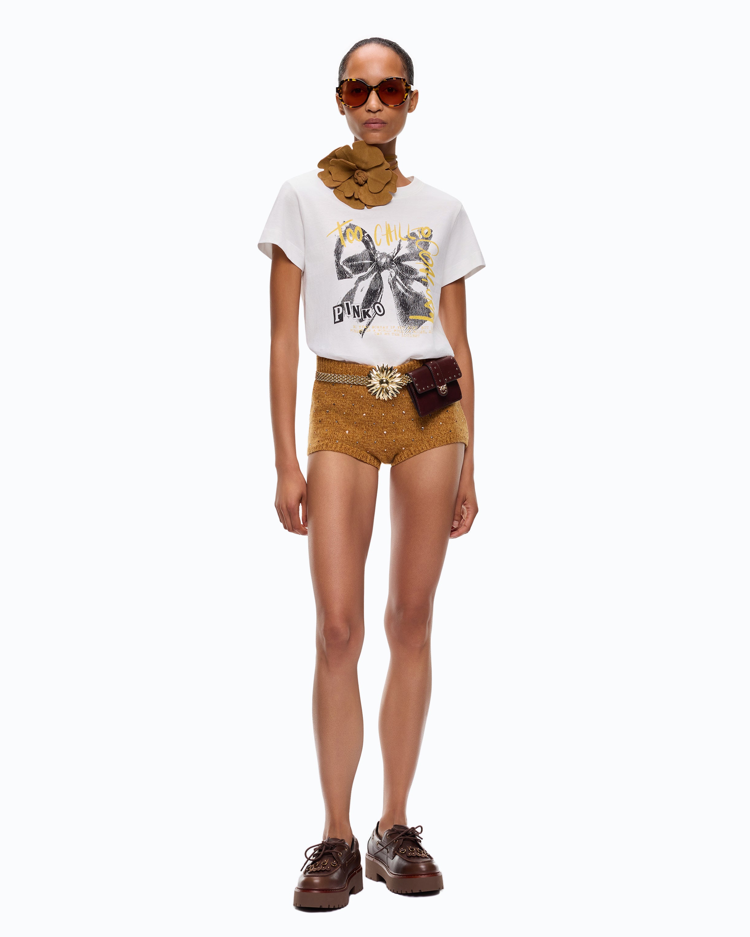 Pinko Basico T-shirt koszulka czarna z kokardką
