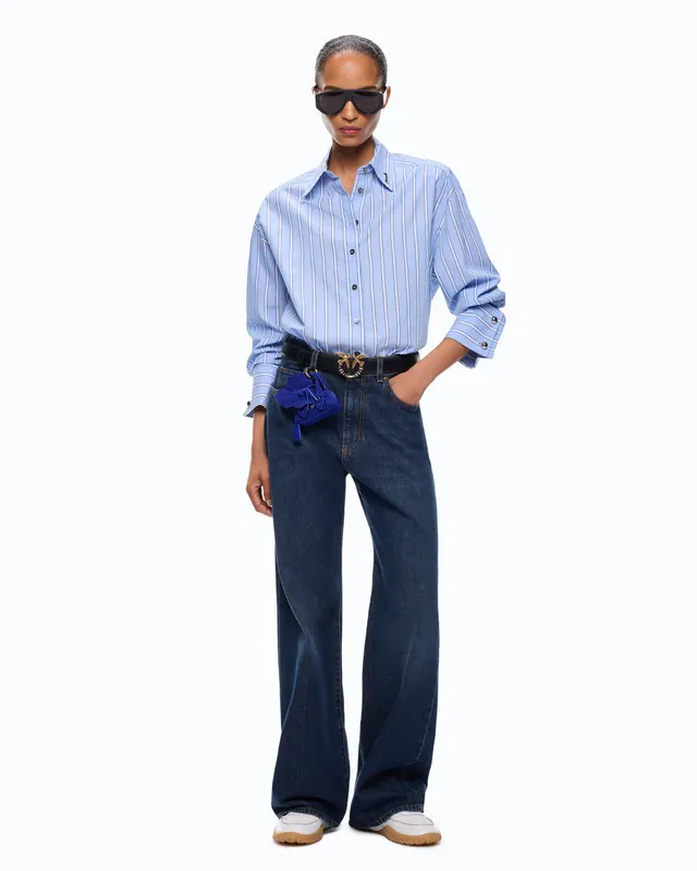 Pinko Wanda Wide Leg dżinsy wide leg niebieskie kant