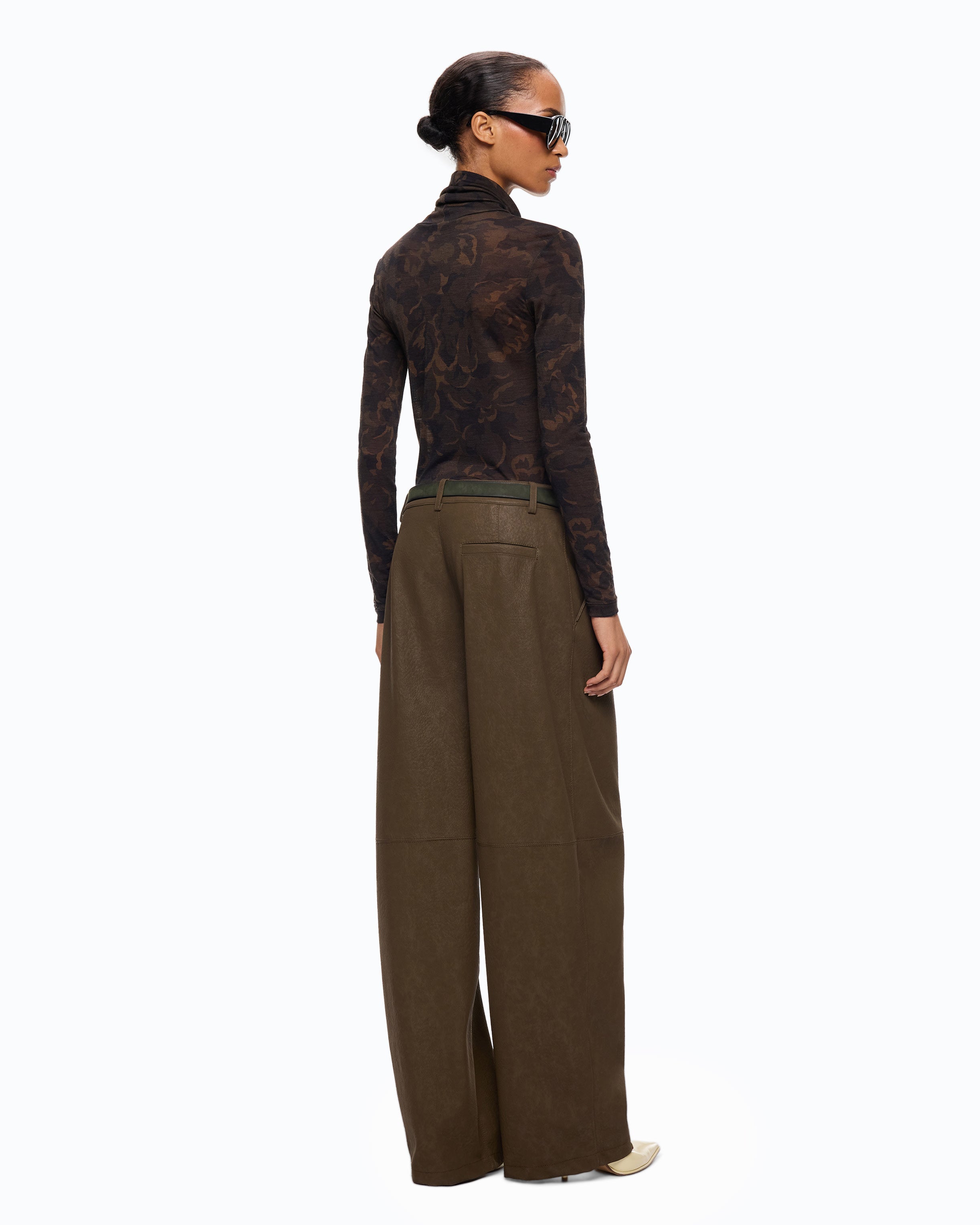 Pinko Barolo Pants spodnie zielone imitacja nubuku