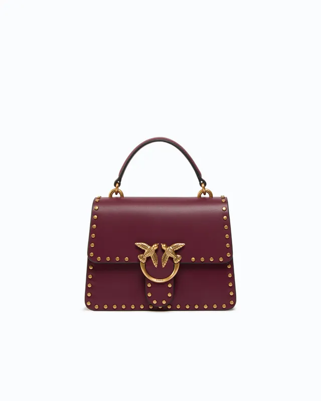 Pinko Top Handle Mini torebka bordowa skóra ćwieki