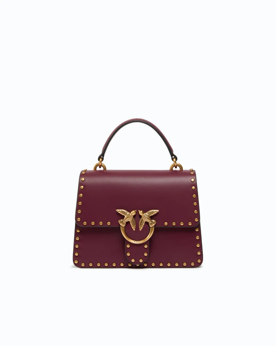Pinko Top Handle Mini torebka bordowa skóra ćwieki