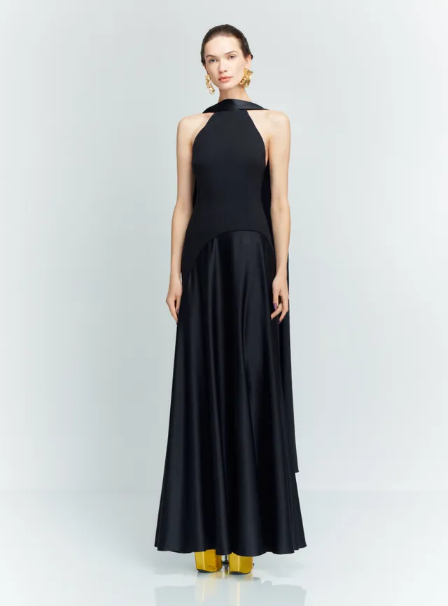 Solace London Cece sukienka wieczorowa maxi czarna halter