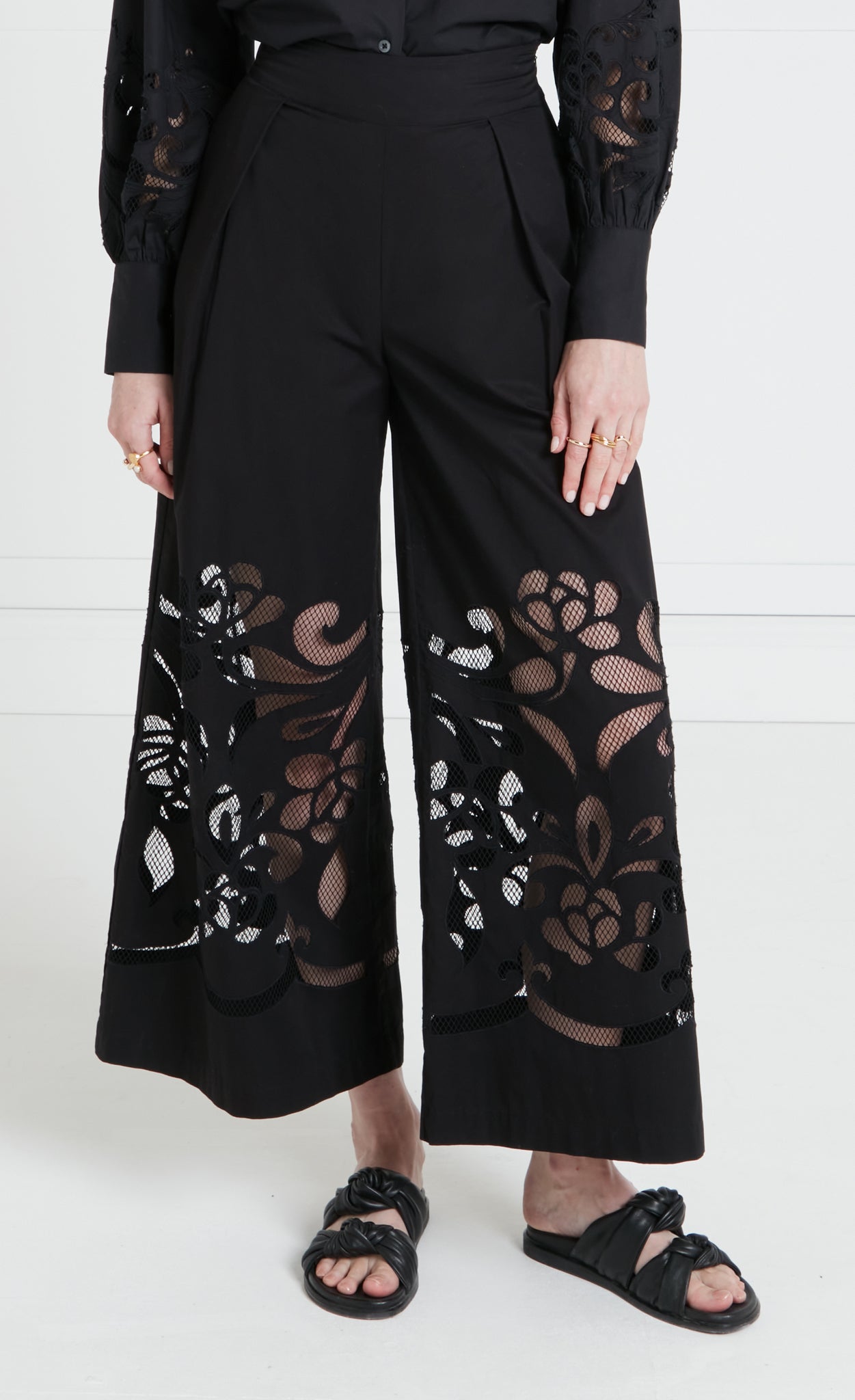 Temperley London Nell spodnie czarne bawełniane