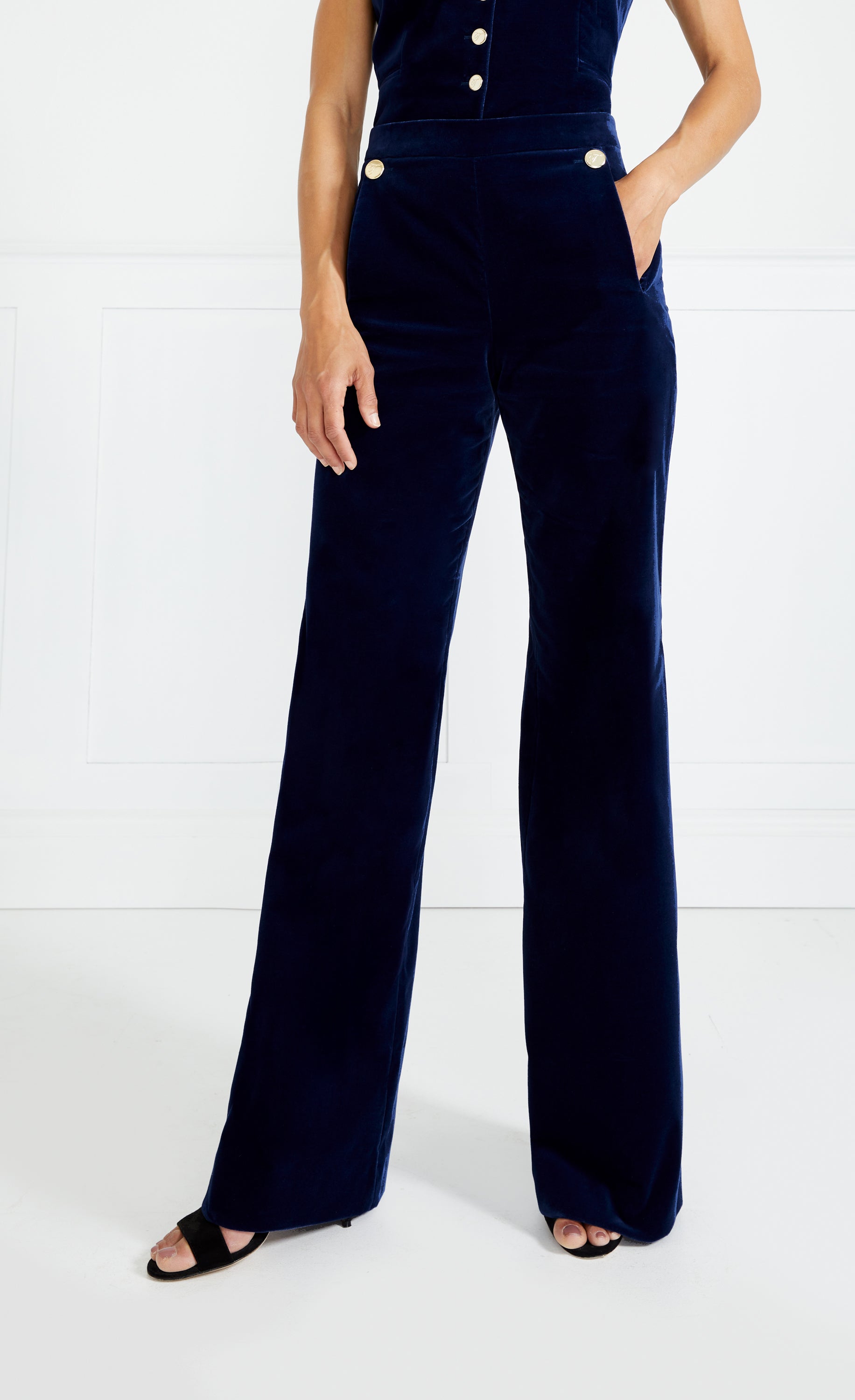 Temperley London Clove spodnie aksamitne granatowe