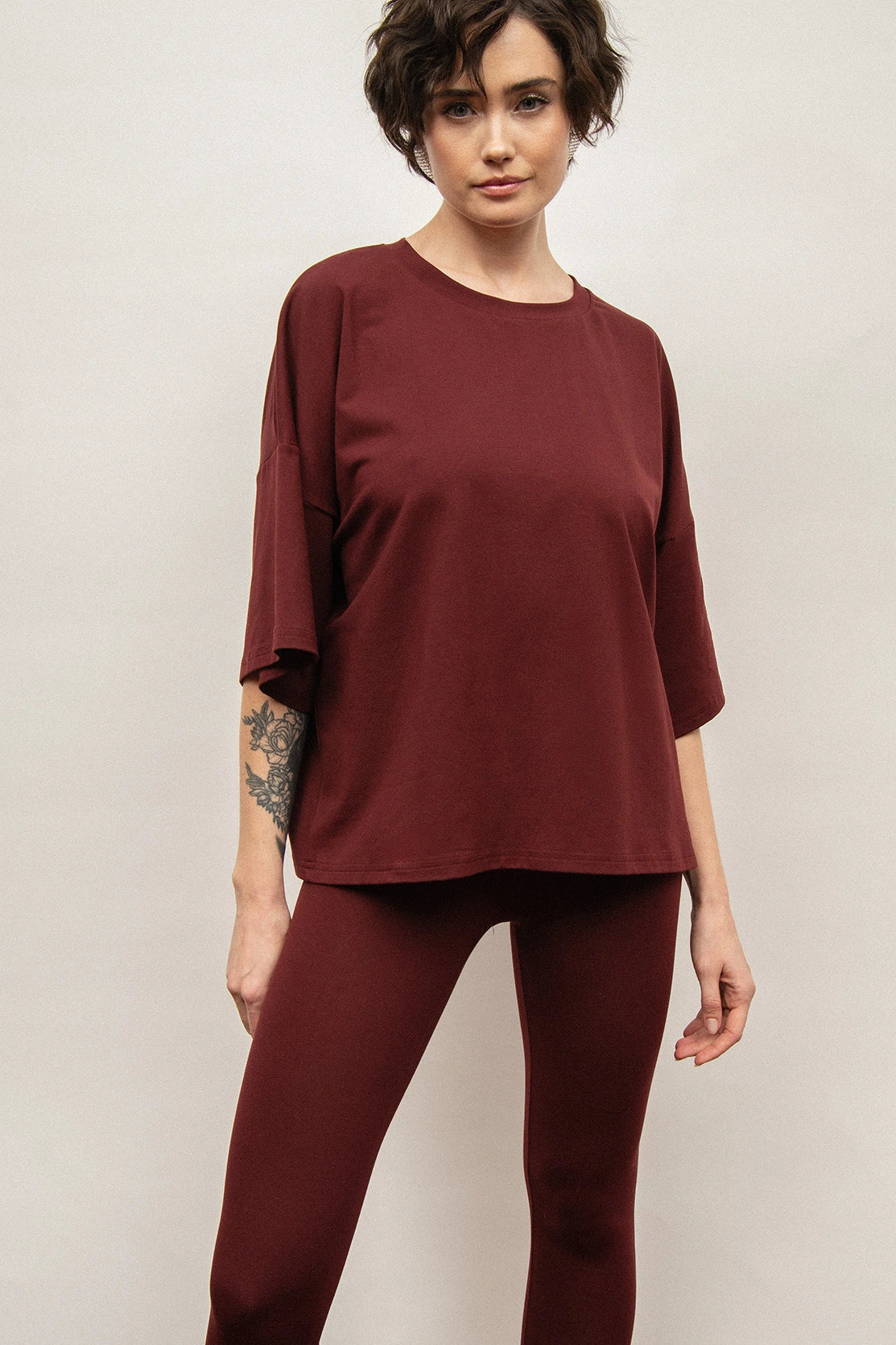 Nudyess Blake legginsy długie burgund bawełniane