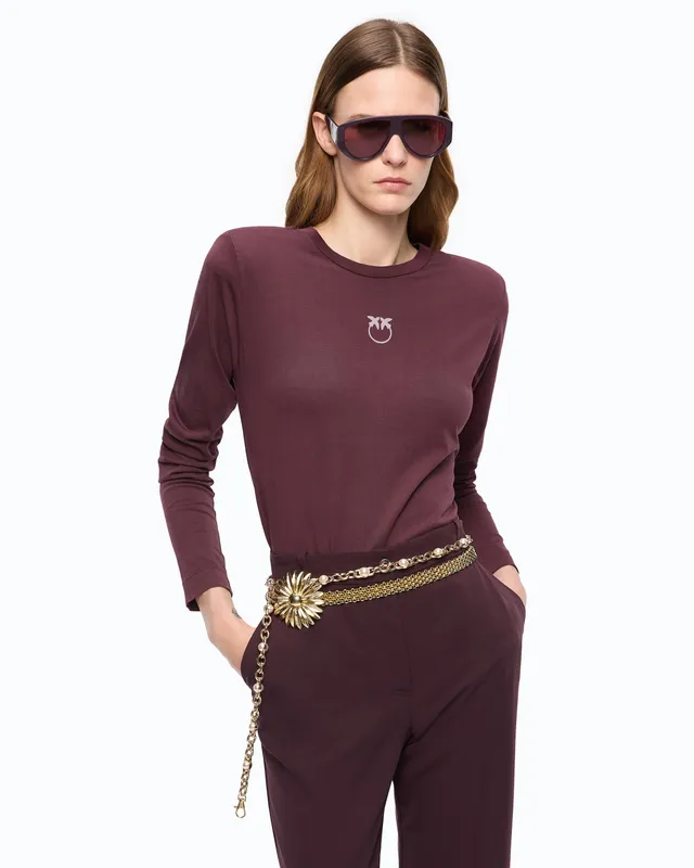 Pinko Toblino longsleeve bordowy bawełniany Love Birds
