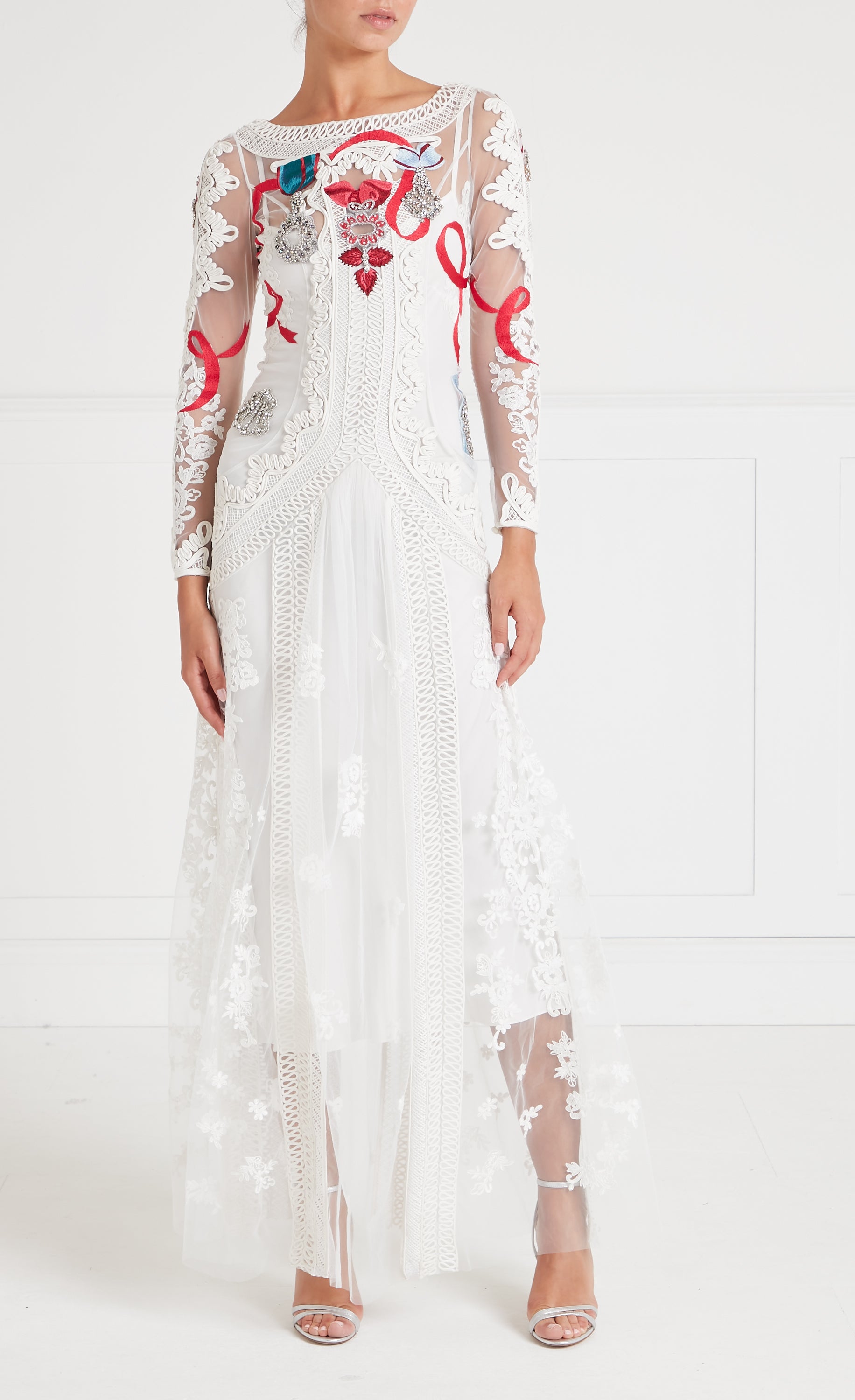 Temperley Diamantine sukienka wieczorowa Cream haftowana