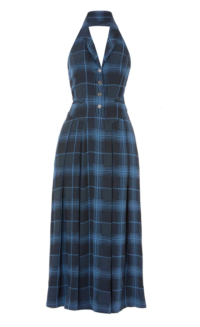 Temperley London Plath sukienka granatowa krata
