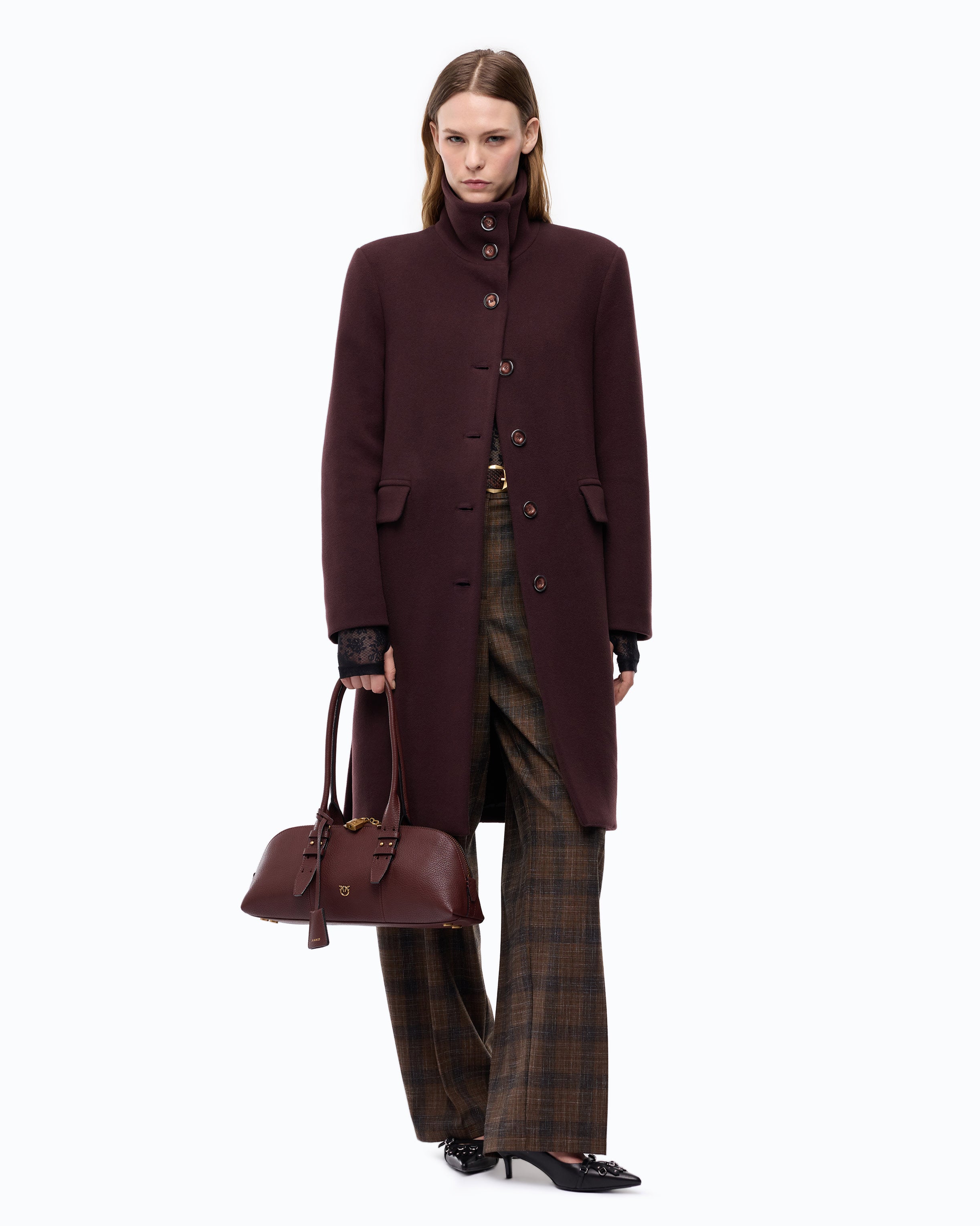 Pinko Citiso Coat płaszcz bordowy wełna