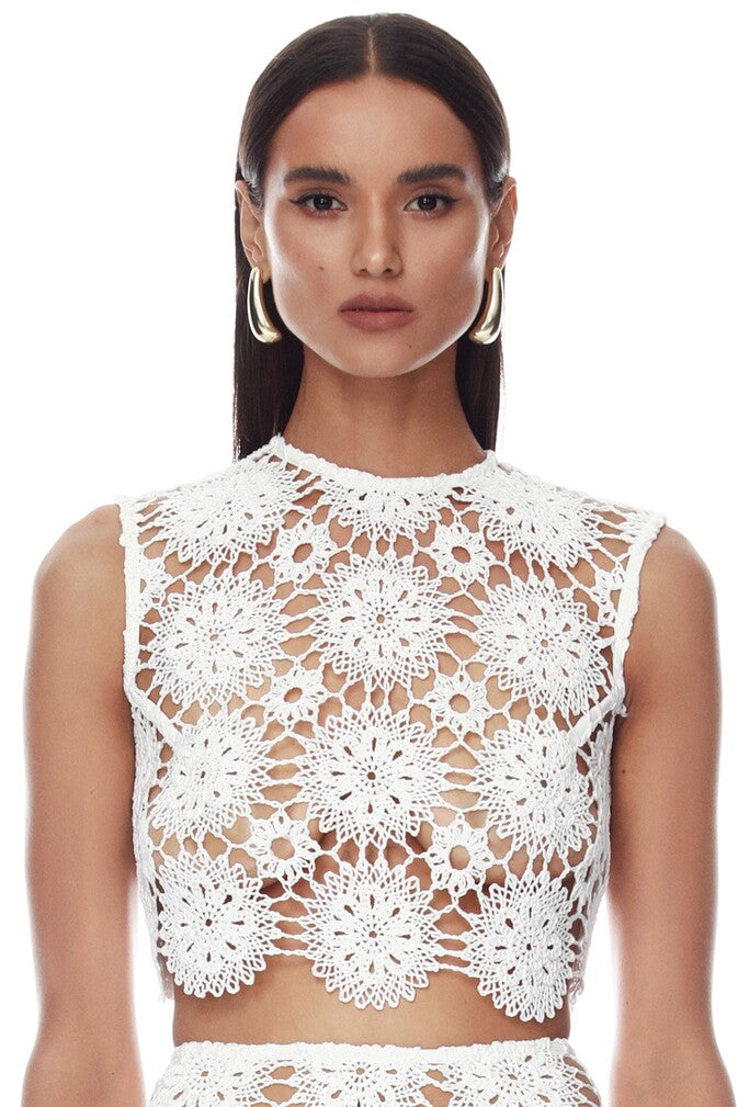 Bronx and Banco Crochet Crop top koronkowy z frędzlami