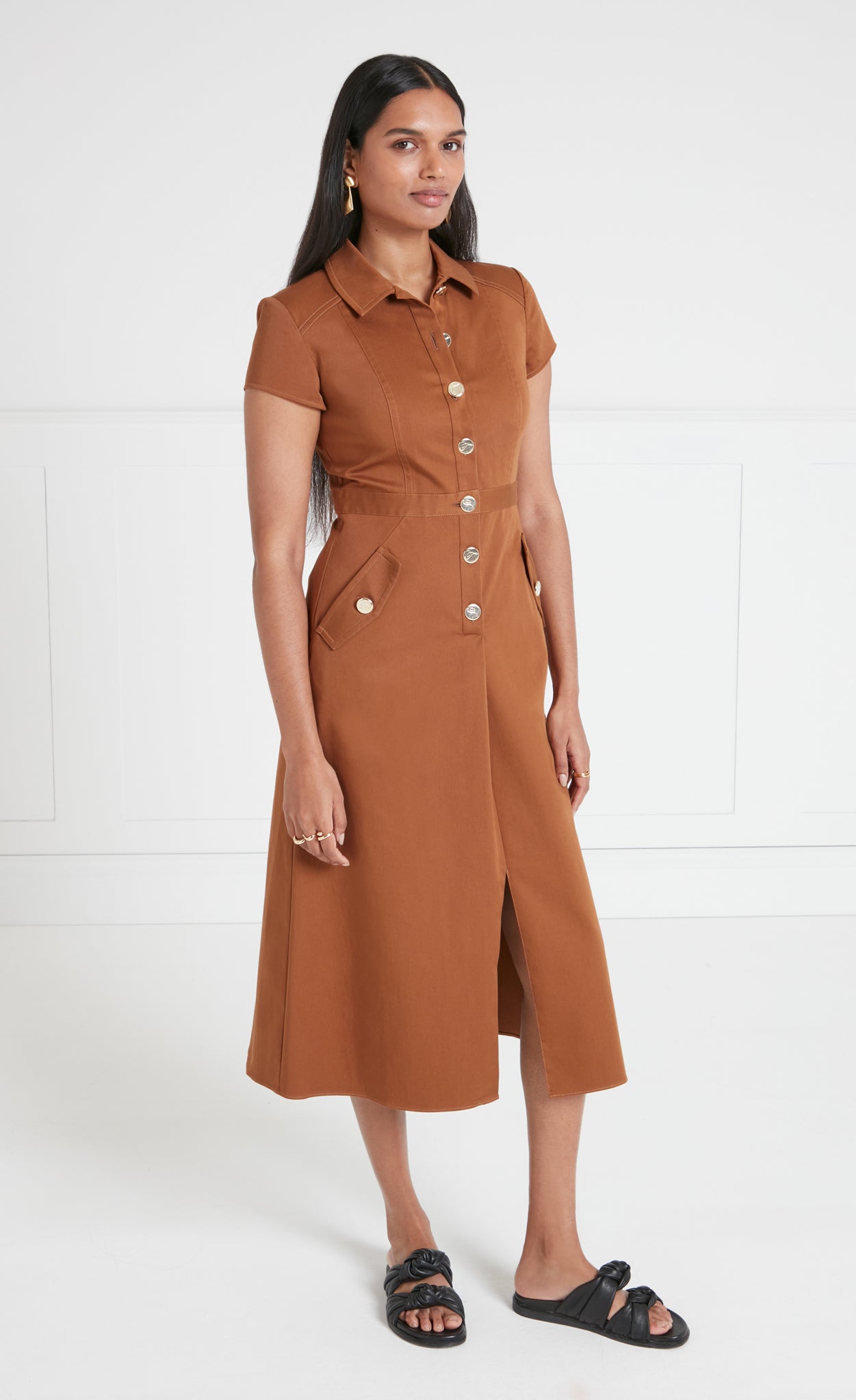Temperley London Castell sukienka midi brązowa koszulowa