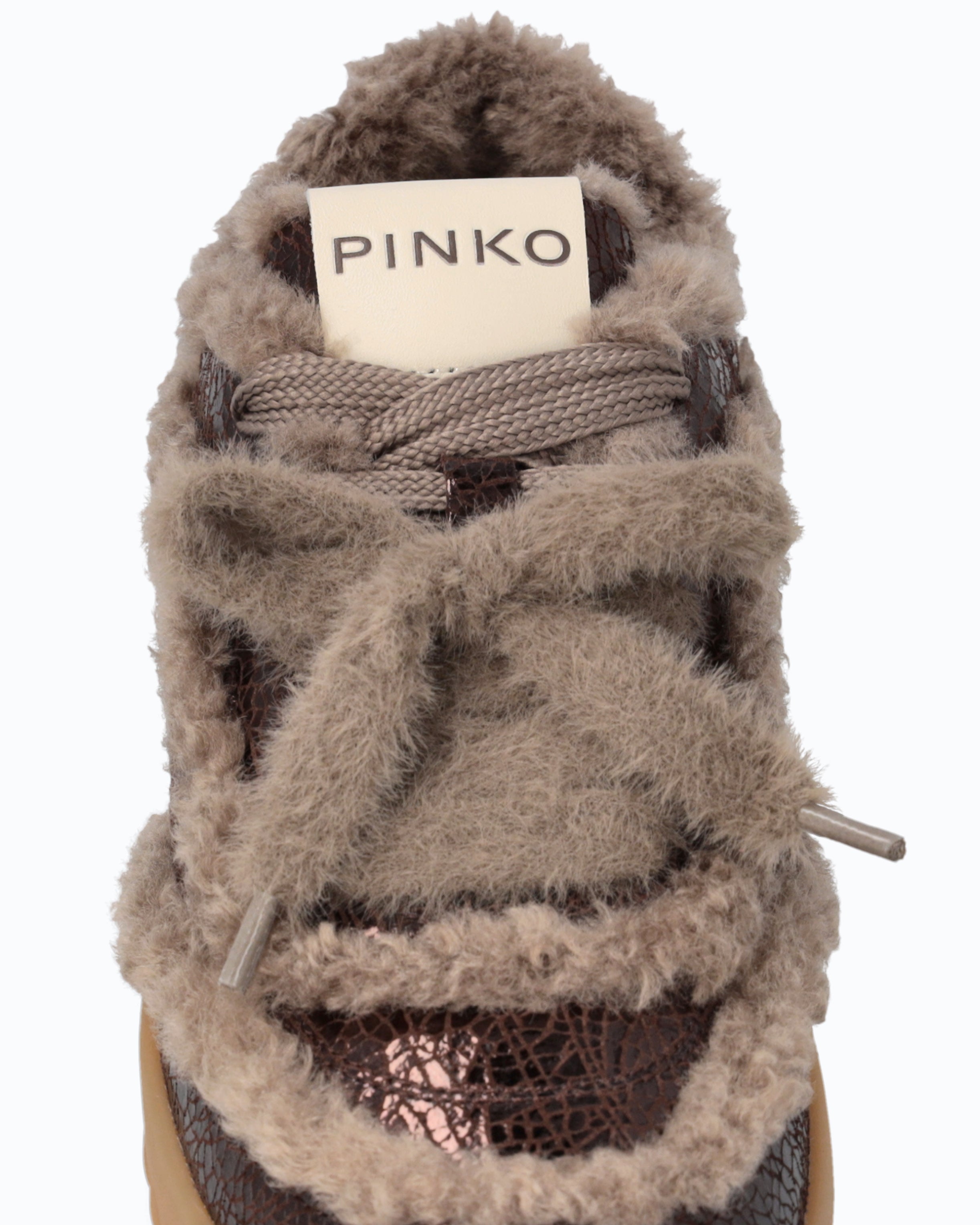 Pinko Gea 02 sneakersy skórzane brązowe z futerkiem