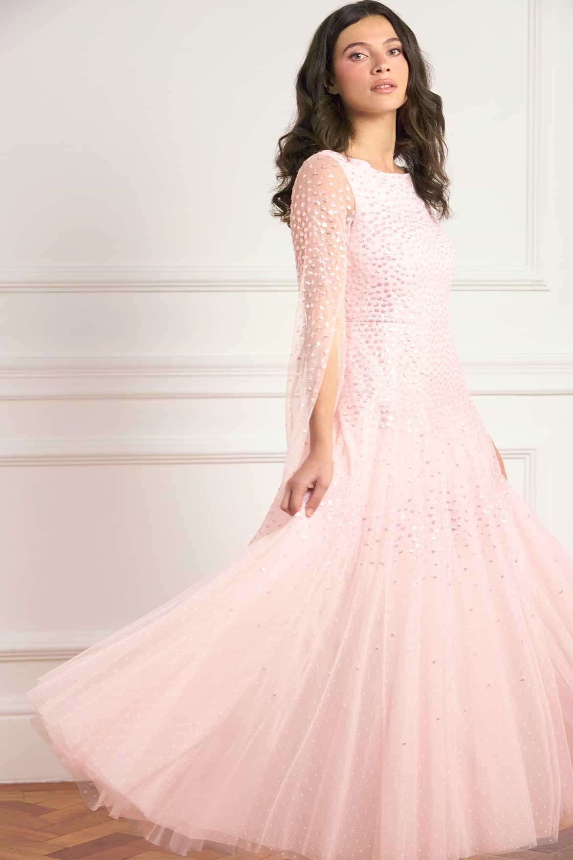 Needle & Thread Sunrise Sequin Gown suknia różowa cekiny