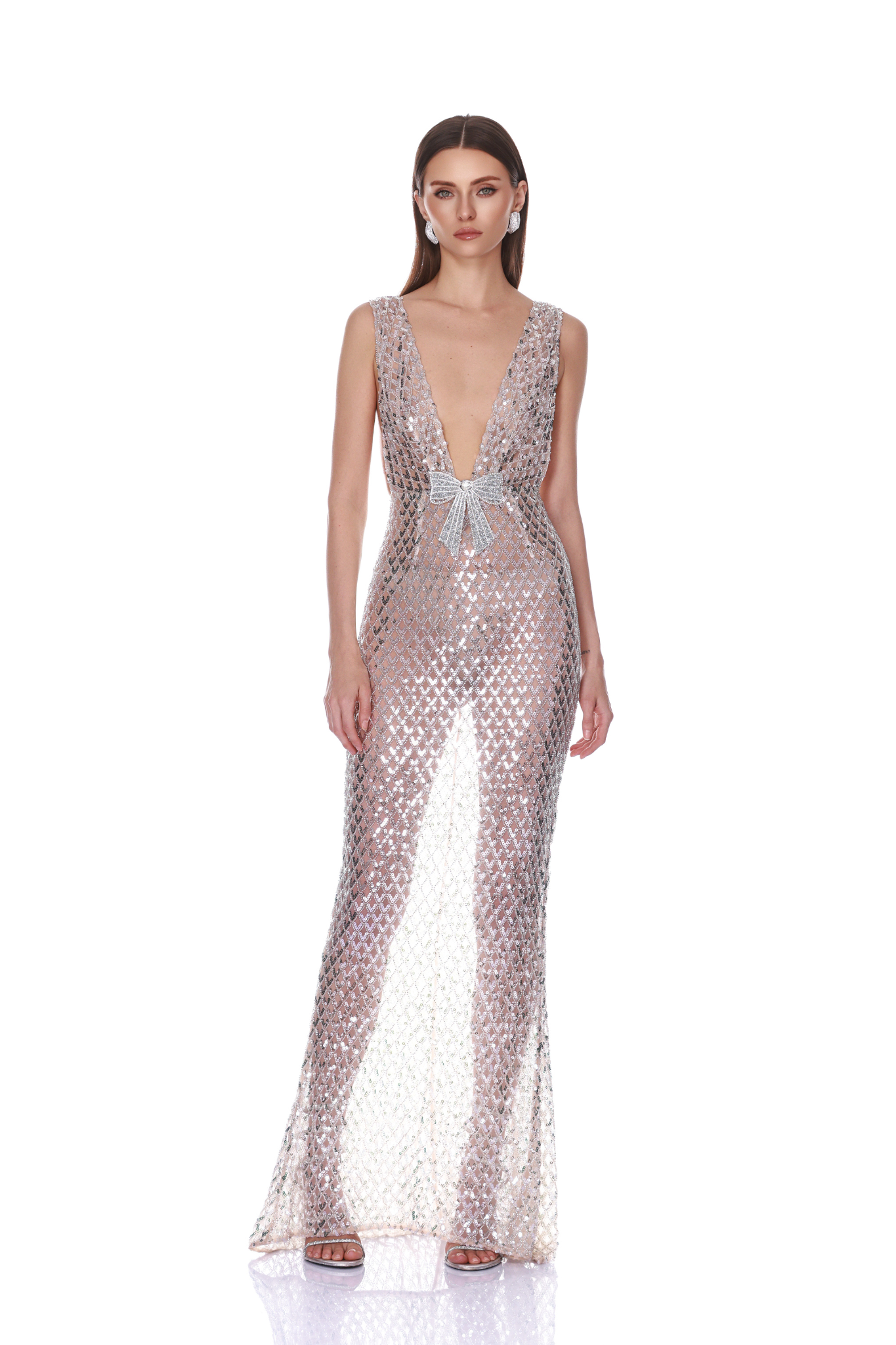 Bronx and Banco Liora Silver suknia wieczorowa srebrna maxi