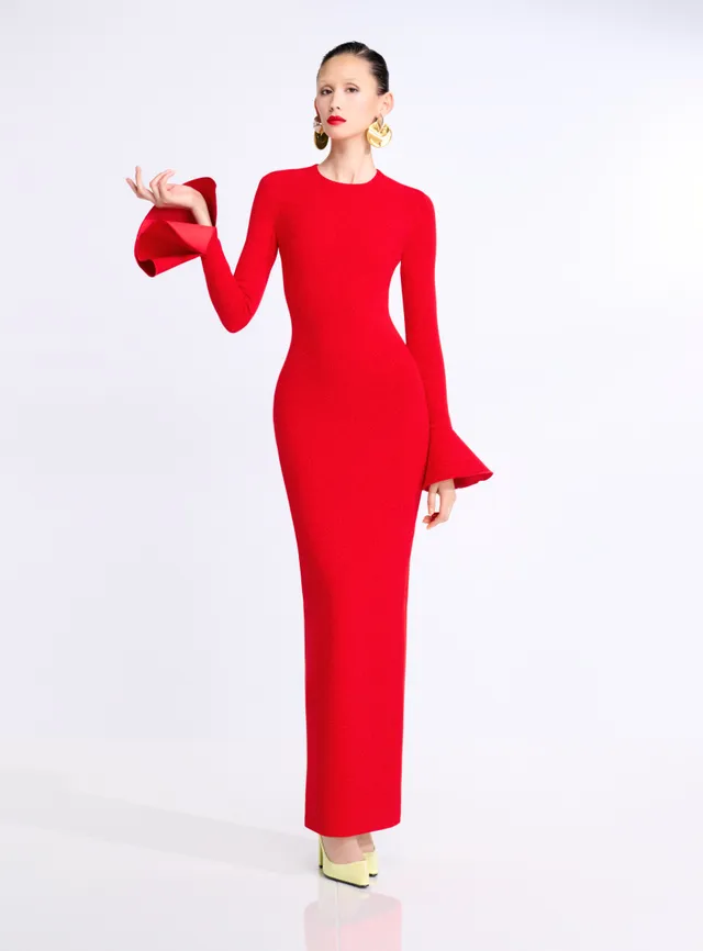 Solace London Alicia Maxi sukienka czerwona długi rękaw