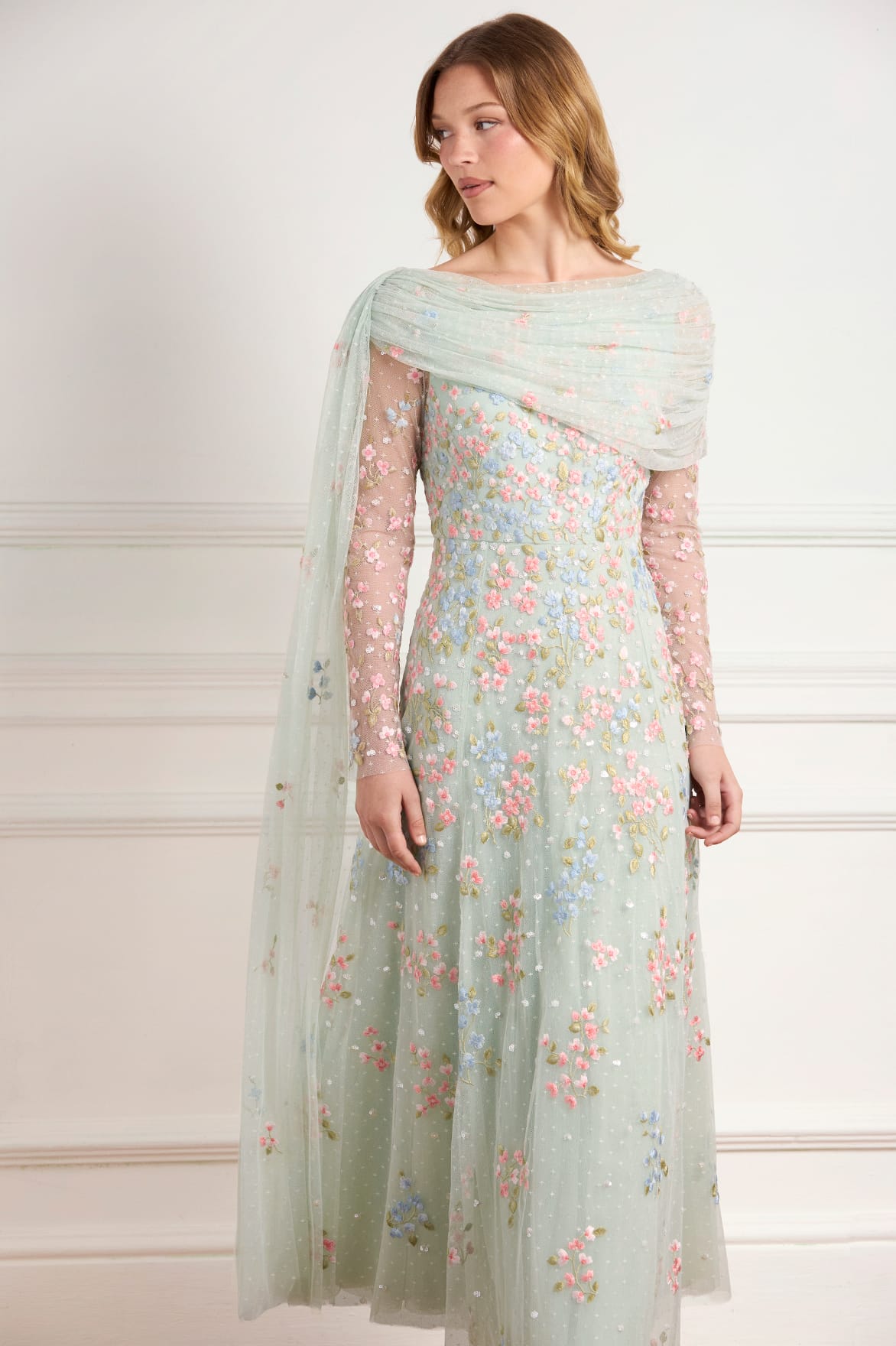 Needle & Thread Versailles Ditsy Ankle Gown sukienka zielona