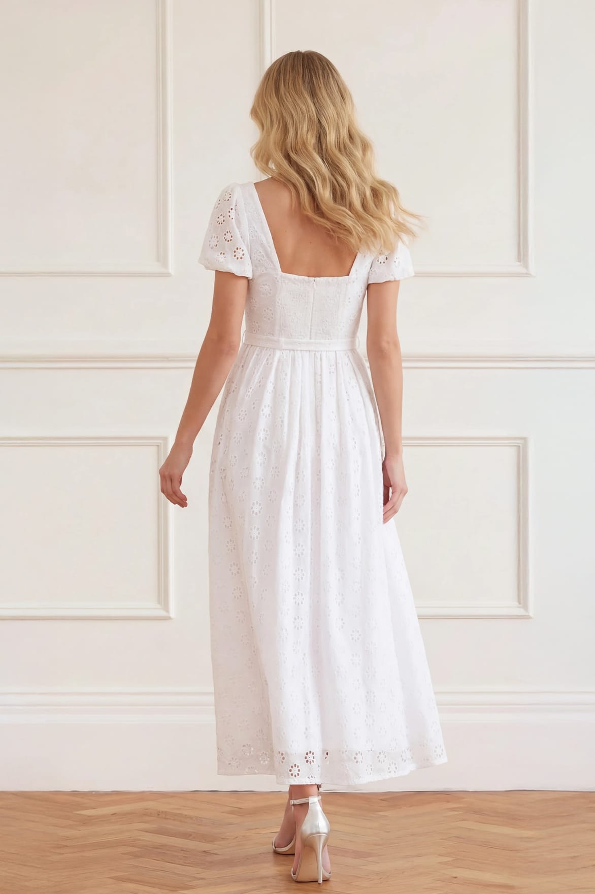 Needle & Thread Romilly Cotton Broderie Ankle Gown sukienka biała