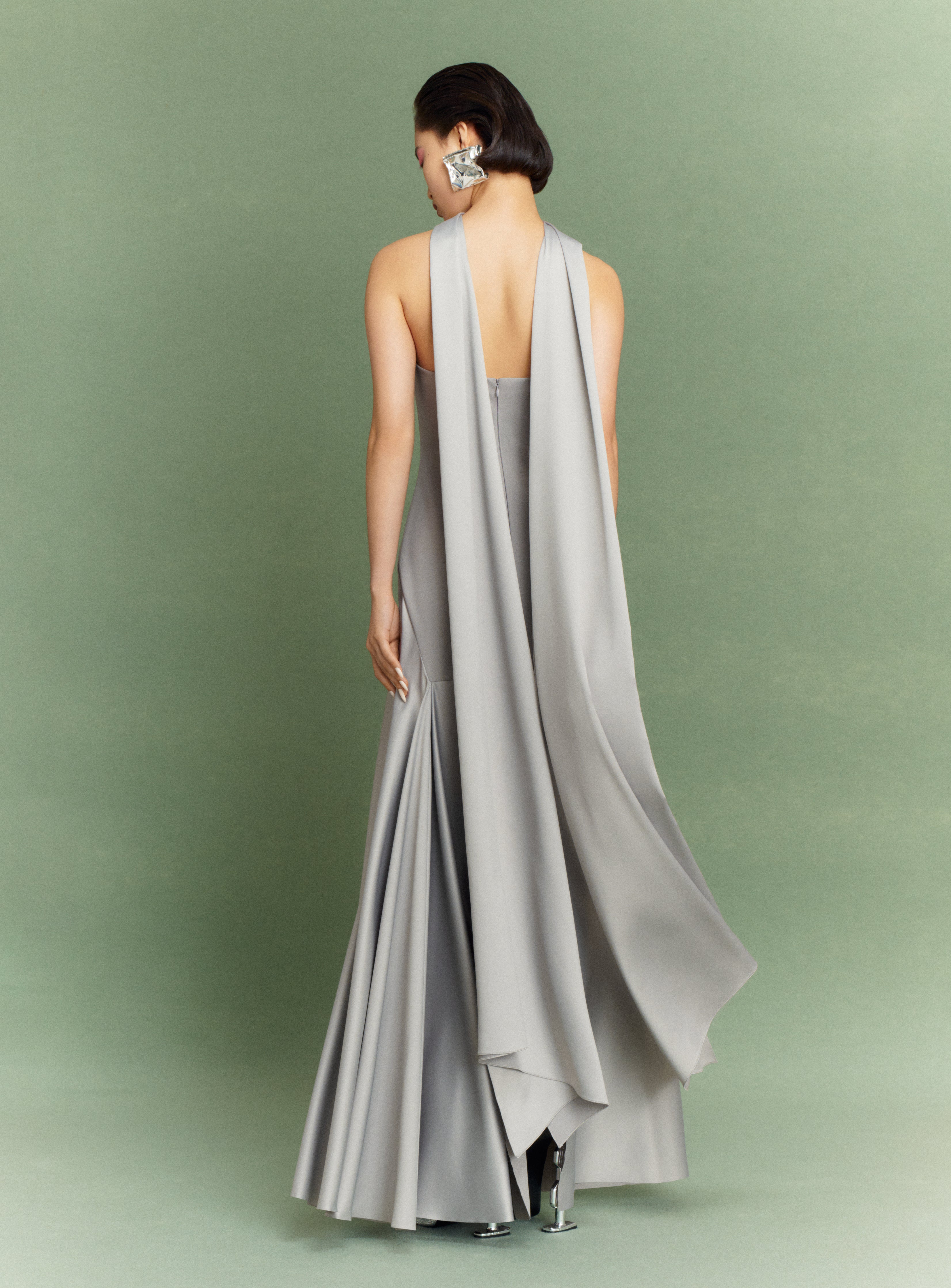 Solace London Cece sukienka wieczorowa maxi pewter halter