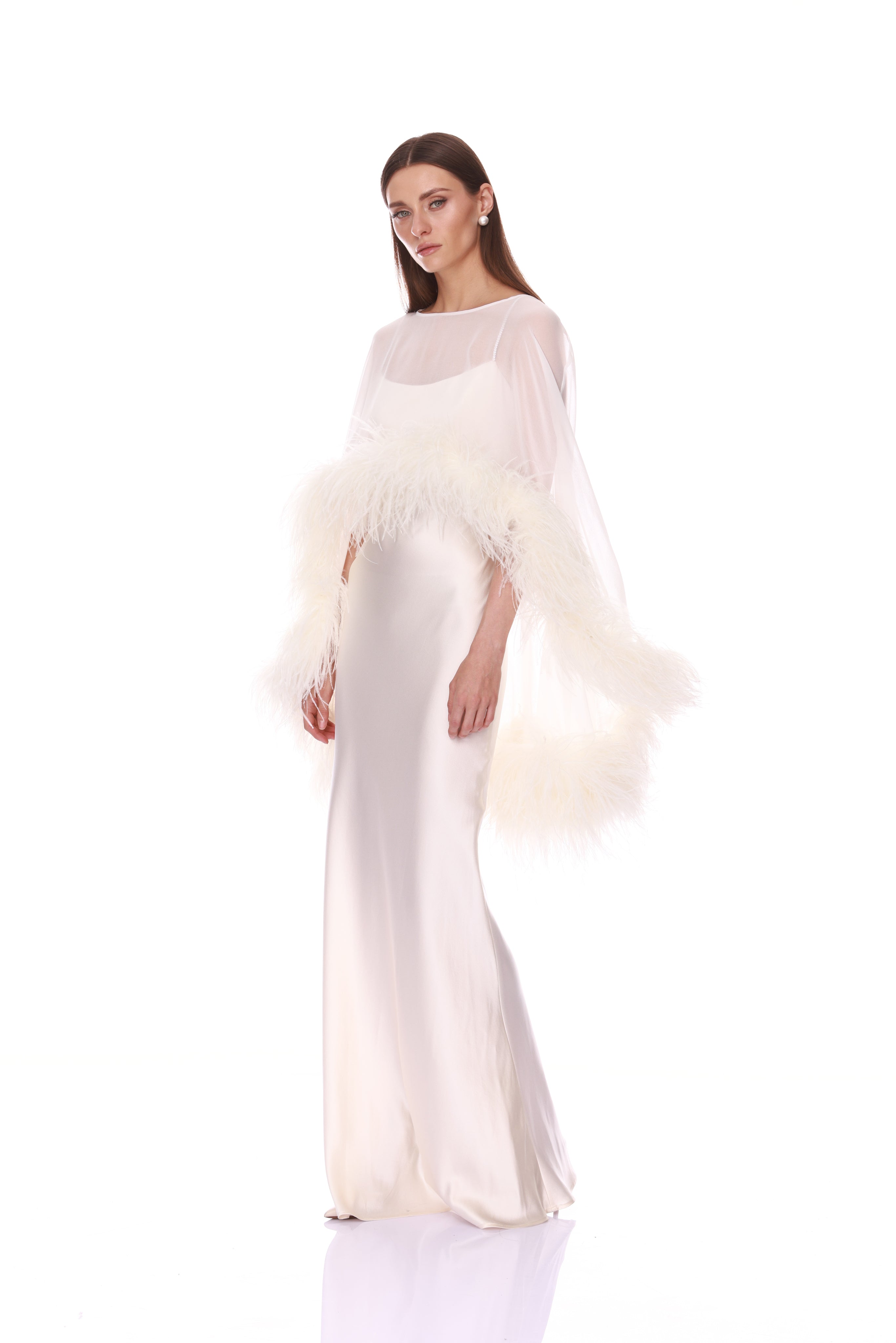 Bronx and Banco Kyla Silk sukienka wieczorowa ivory z peleryną