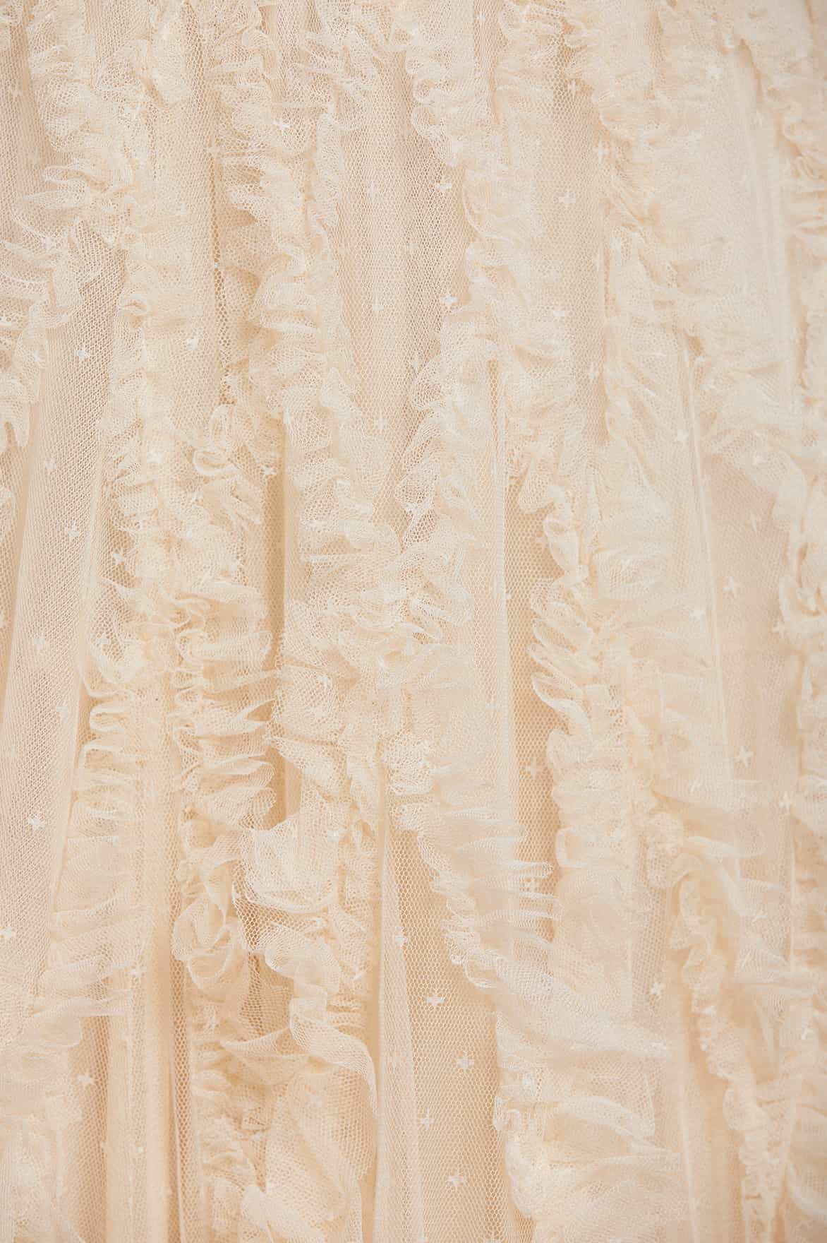 Needle & Thread Rosella Ruffle Strapless suknia wieczorowa cream gorsetowa